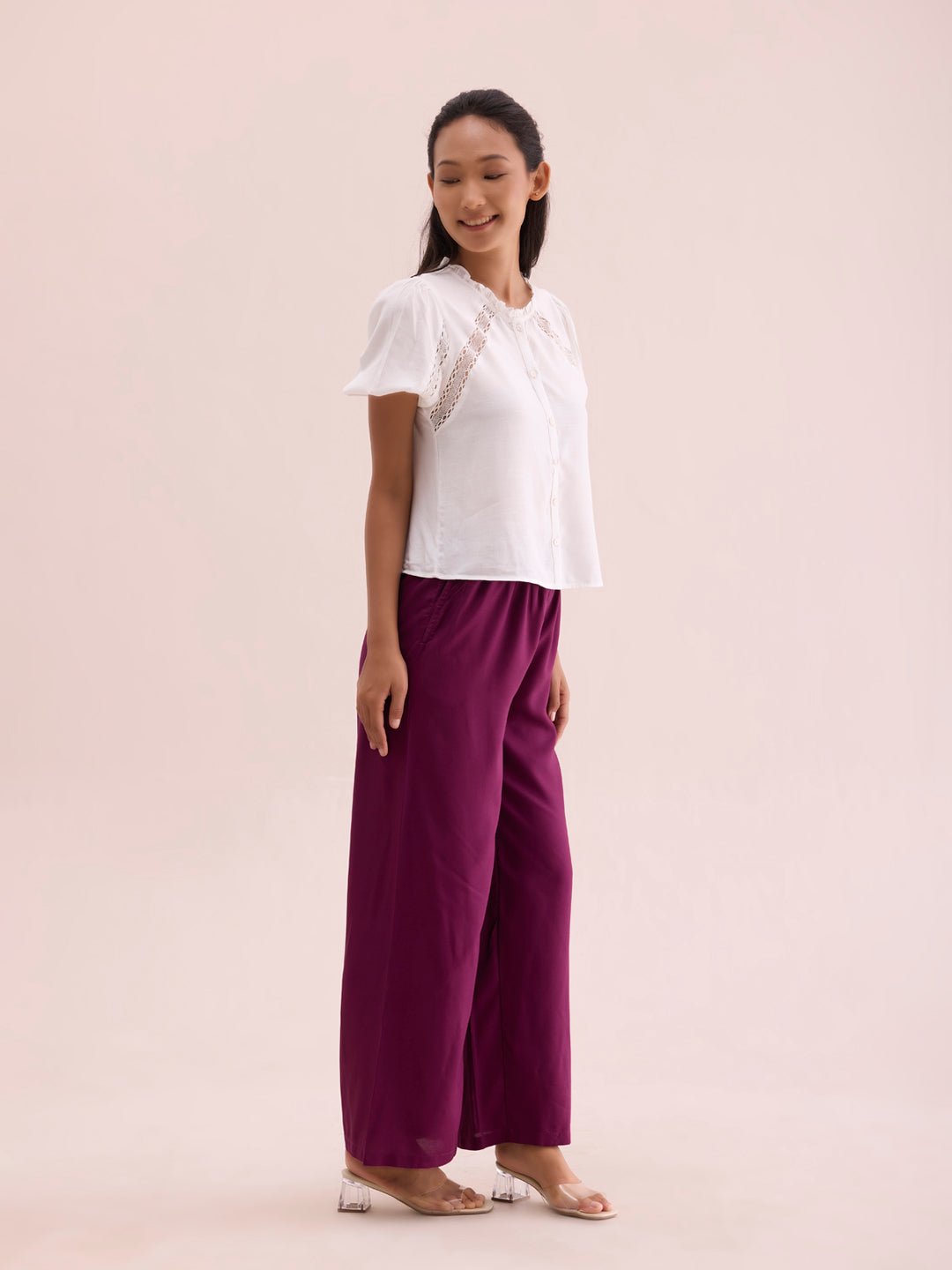 Medium Violet Woven Viscose Basic Palazzo