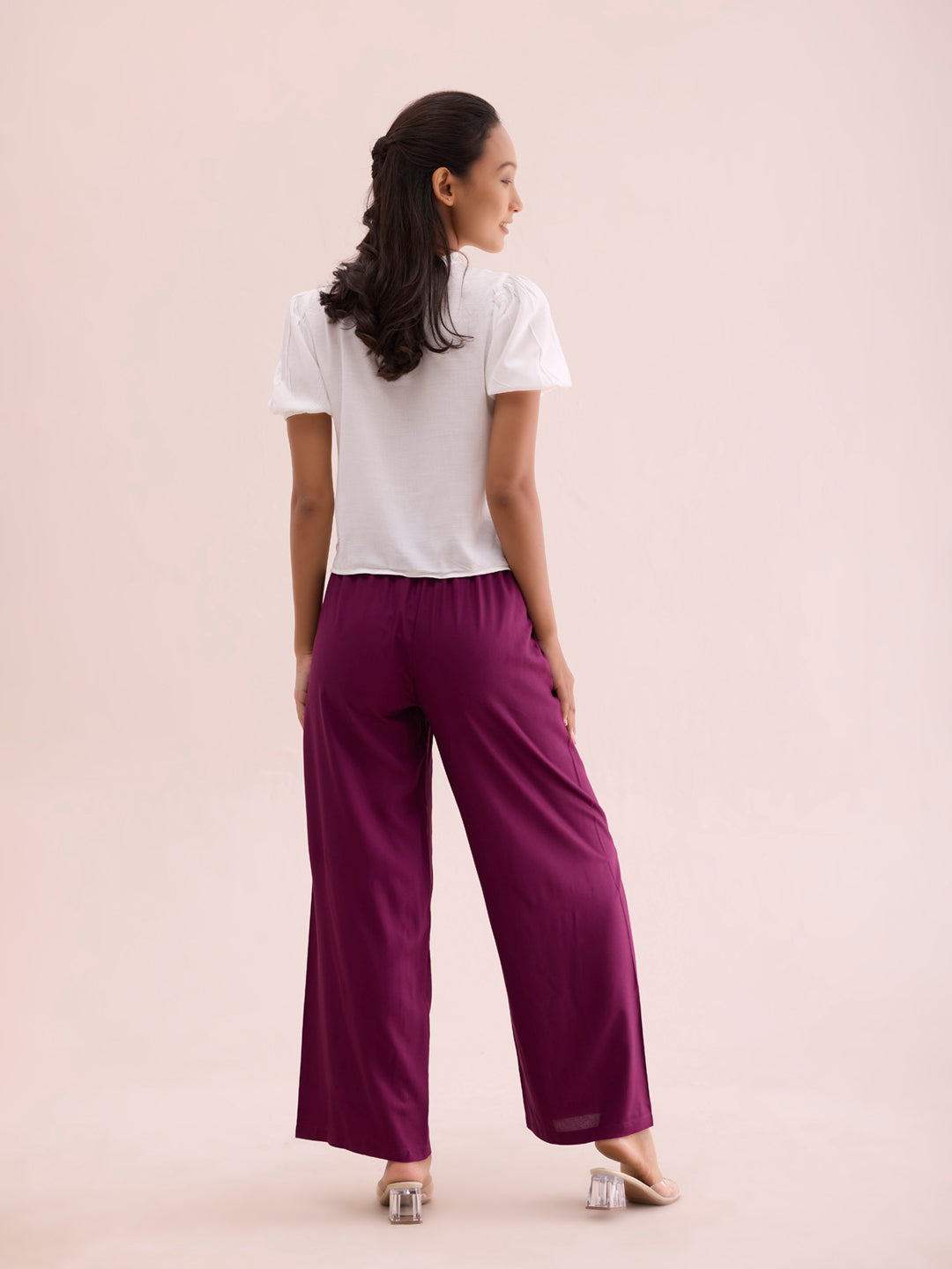 Medium Violet Woven Viscose Basic Palazzo