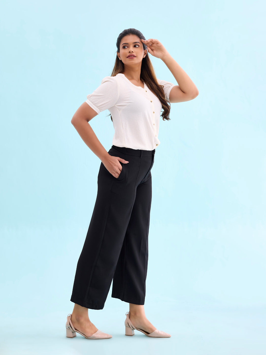 Black Crepe Wide Trouser