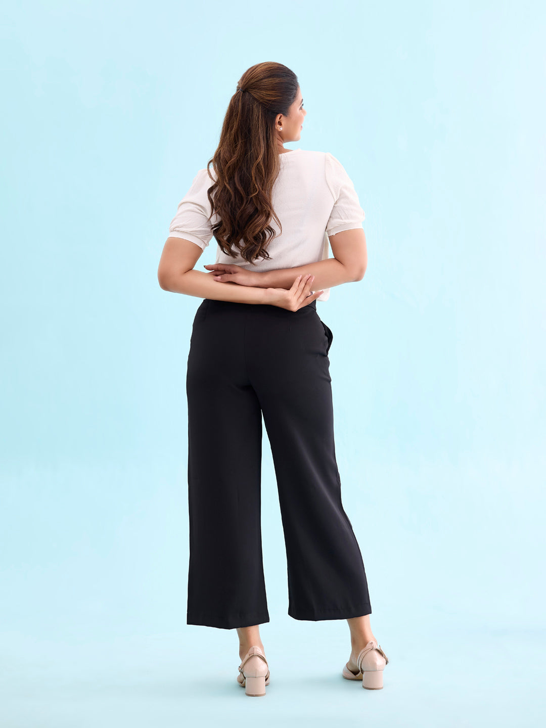Black Crepe Wide Trouser