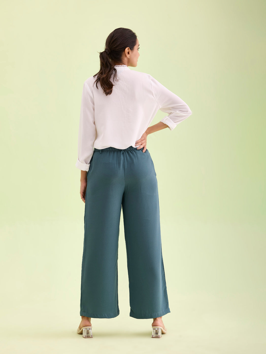 Ocean Green Crepe Wide Trouser