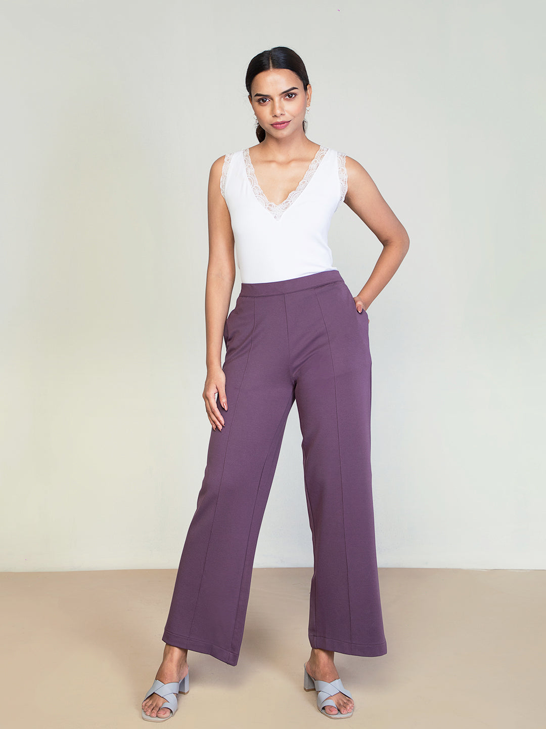 Purple Roma Ponte Wide Pants