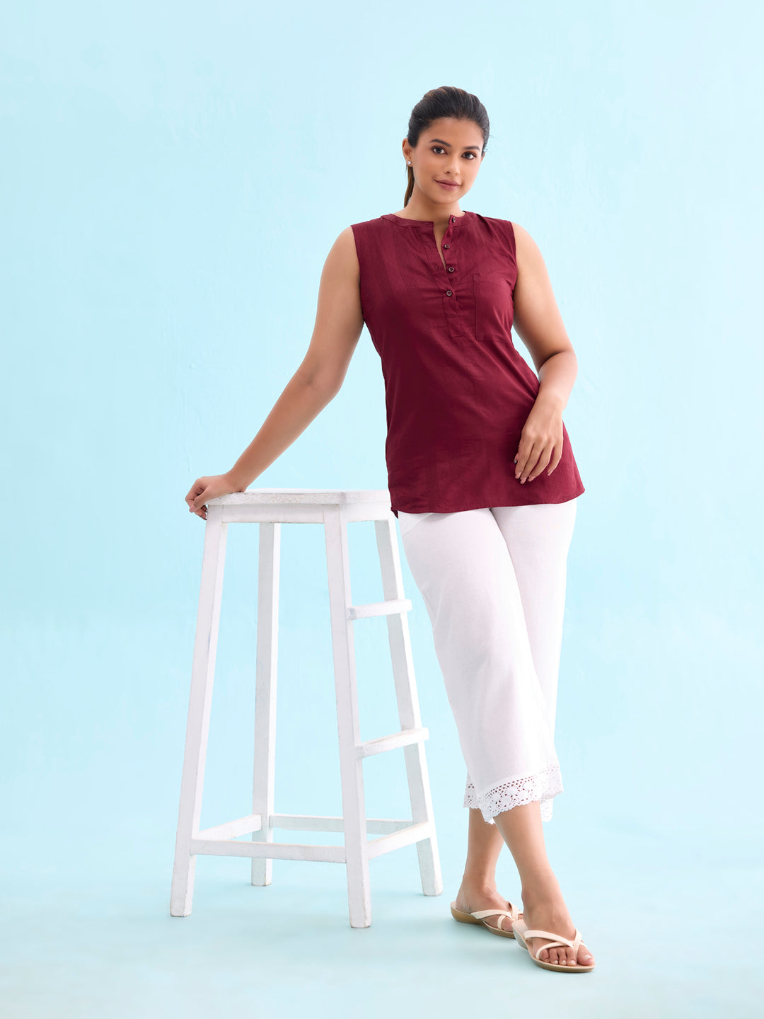 White Linen Lace Palazzo