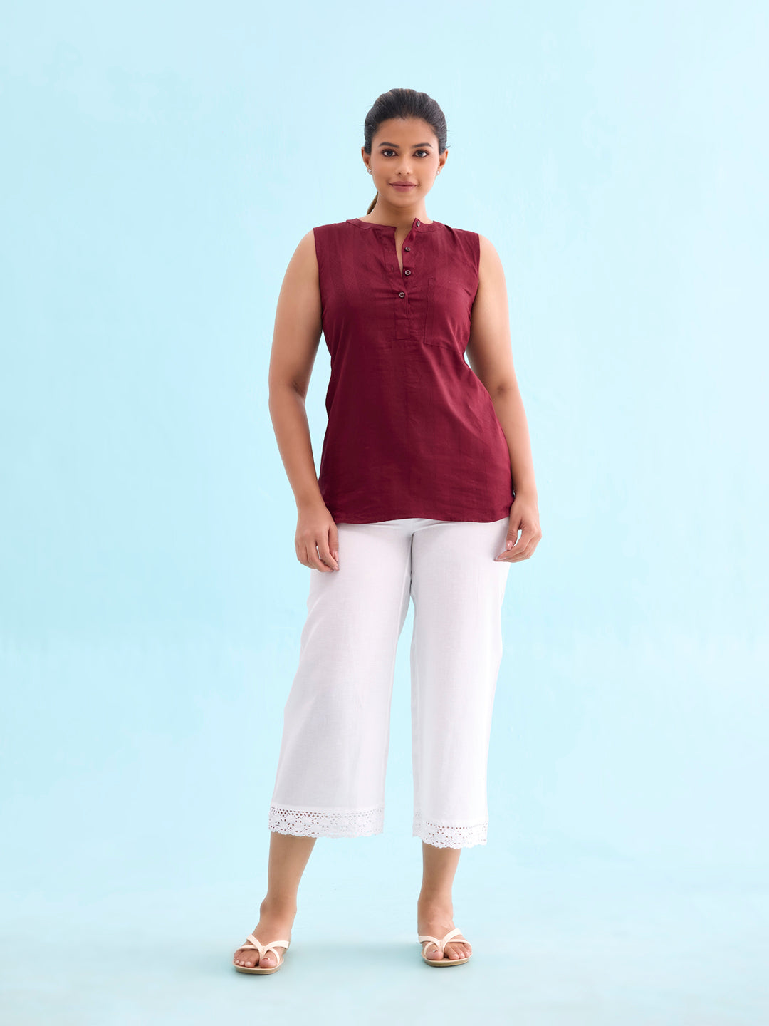 White Linen Lace Palazzo