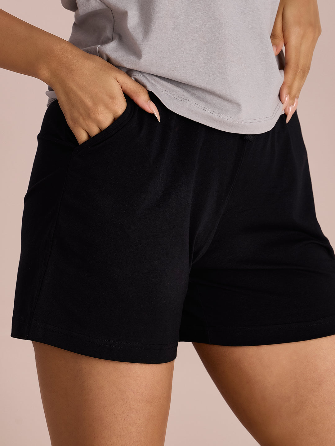 Black Cotton Stretch Casual Shorts