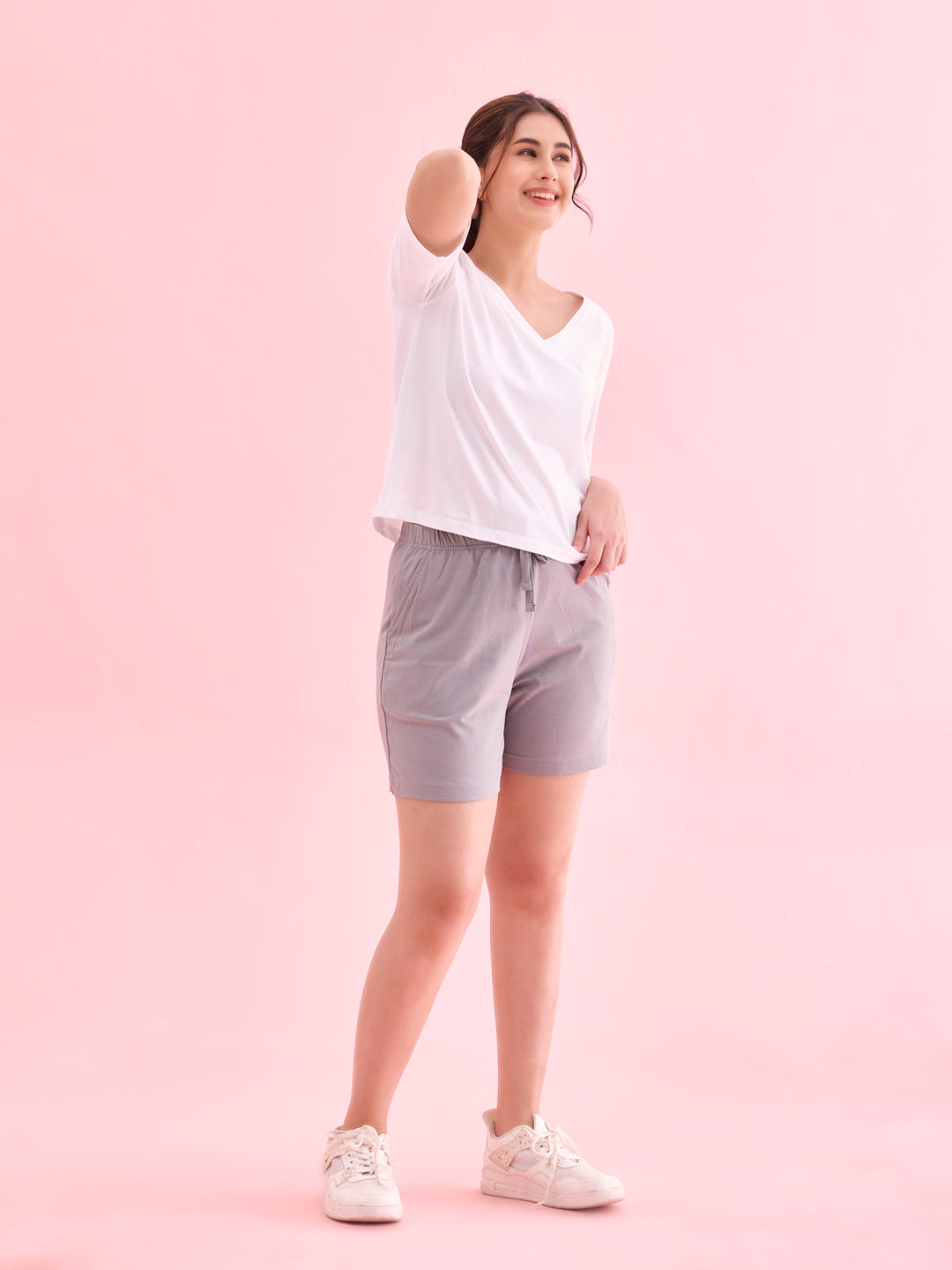 Ebony Grey Cotton Stretch Casual Shorts
