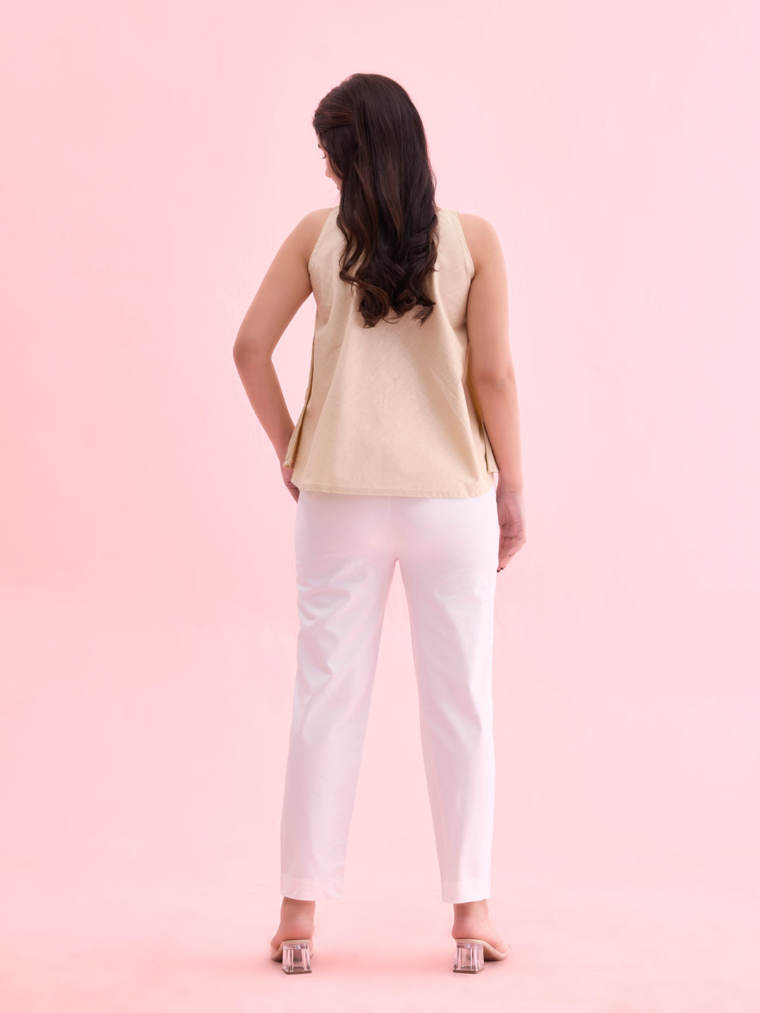 White Woven Cotton Stretch Chino Pants