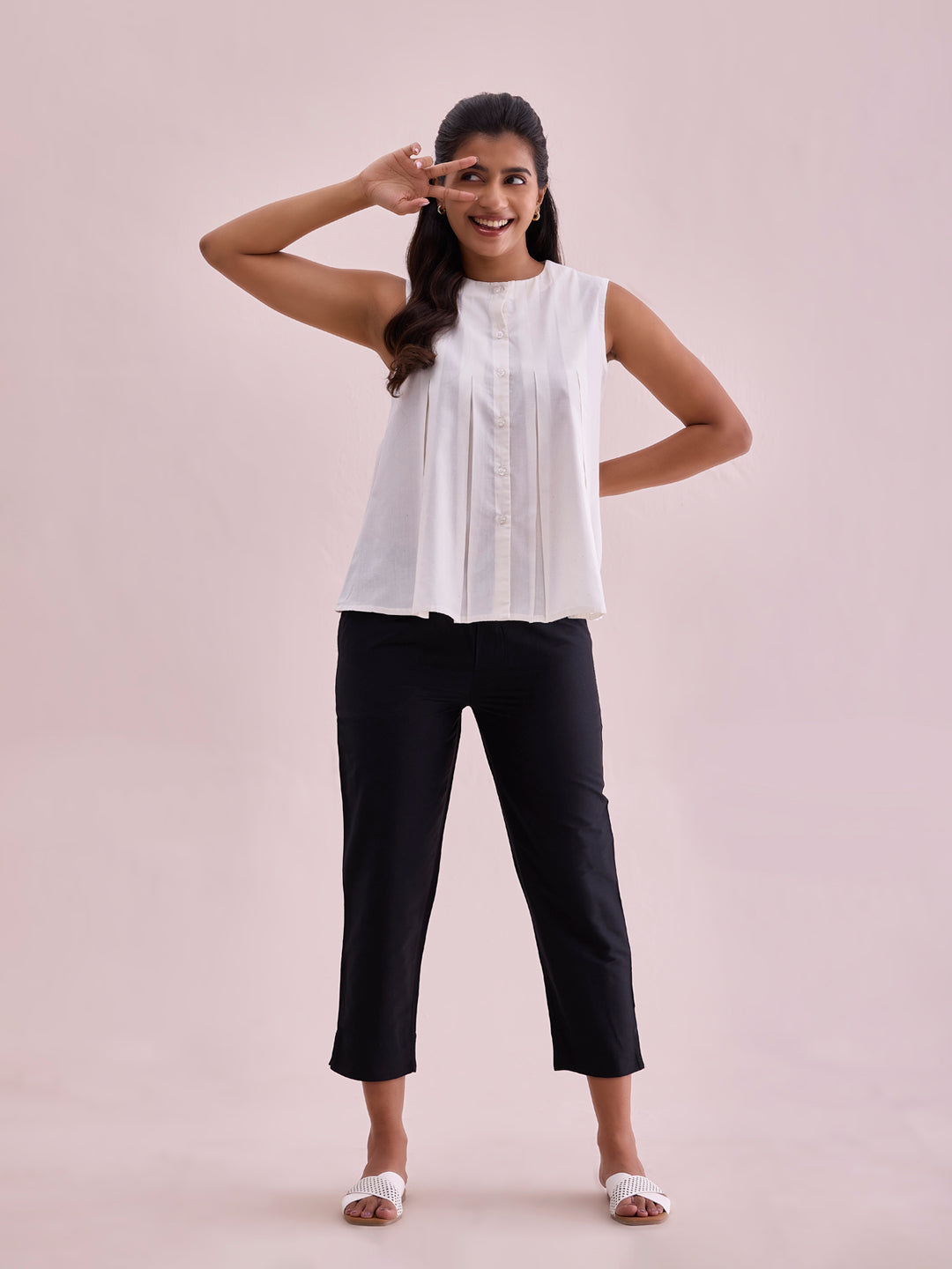 Black Poly Modal Cropped Metallic Pants