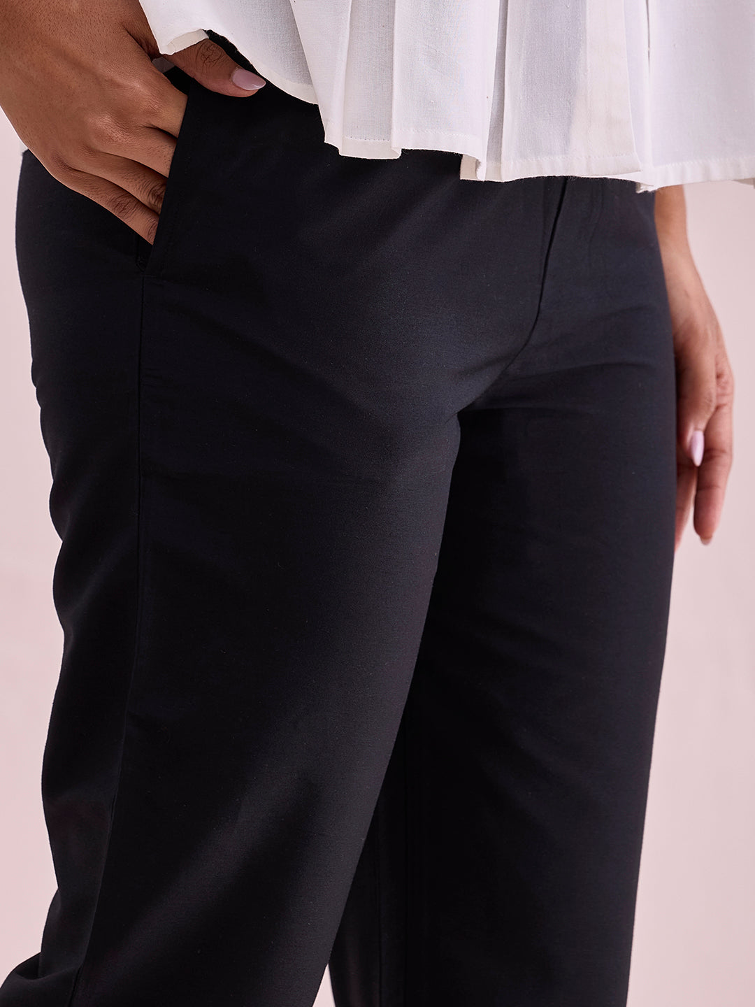 Black Poly Modal Cropped Metallic Pants