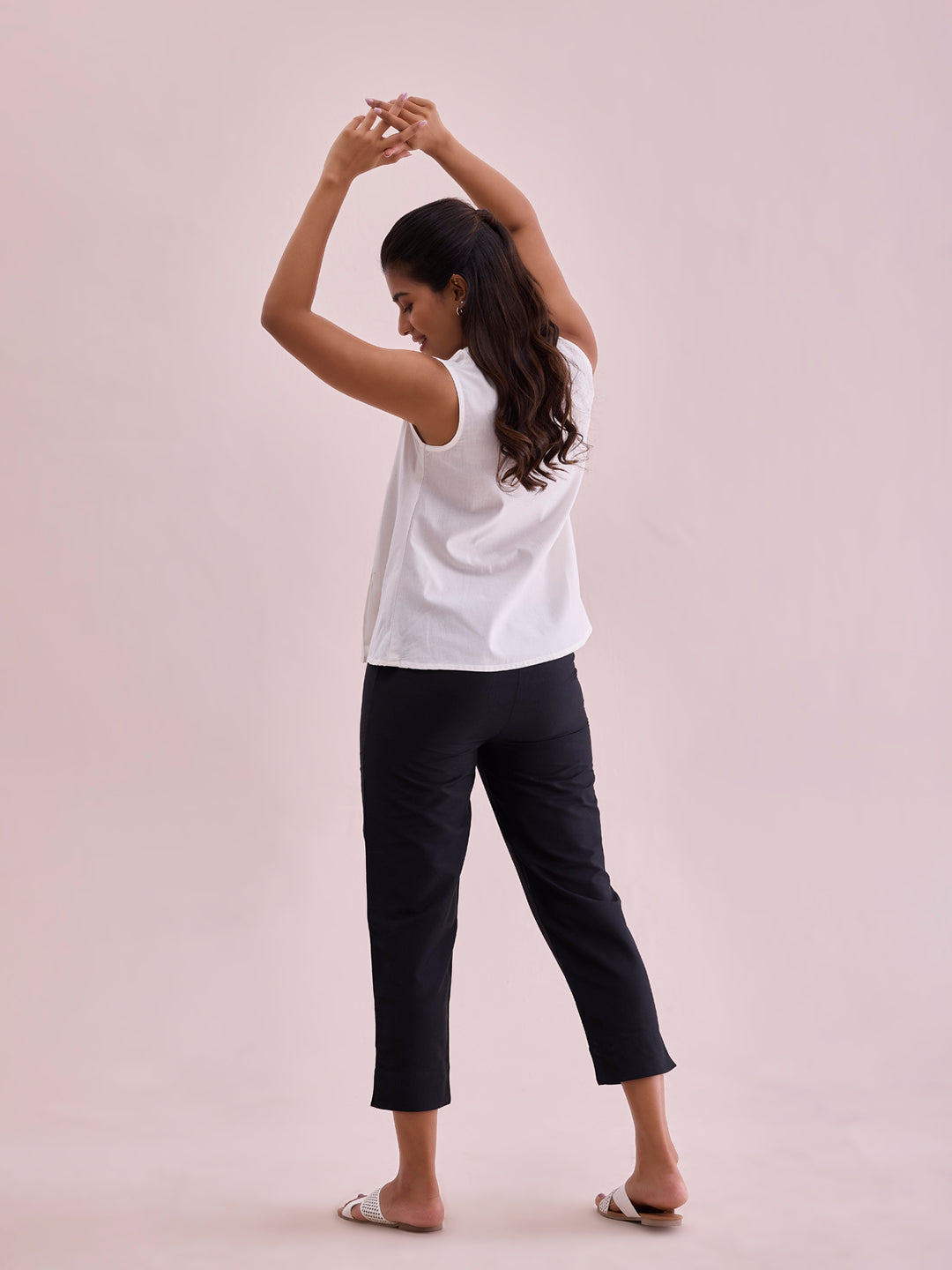 Black Poly Modal Cropped Metallic Pants