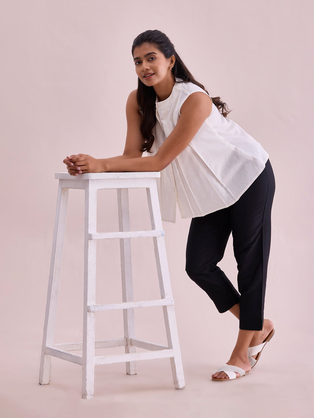 Black Poly Modal Cropped Metallic Pants