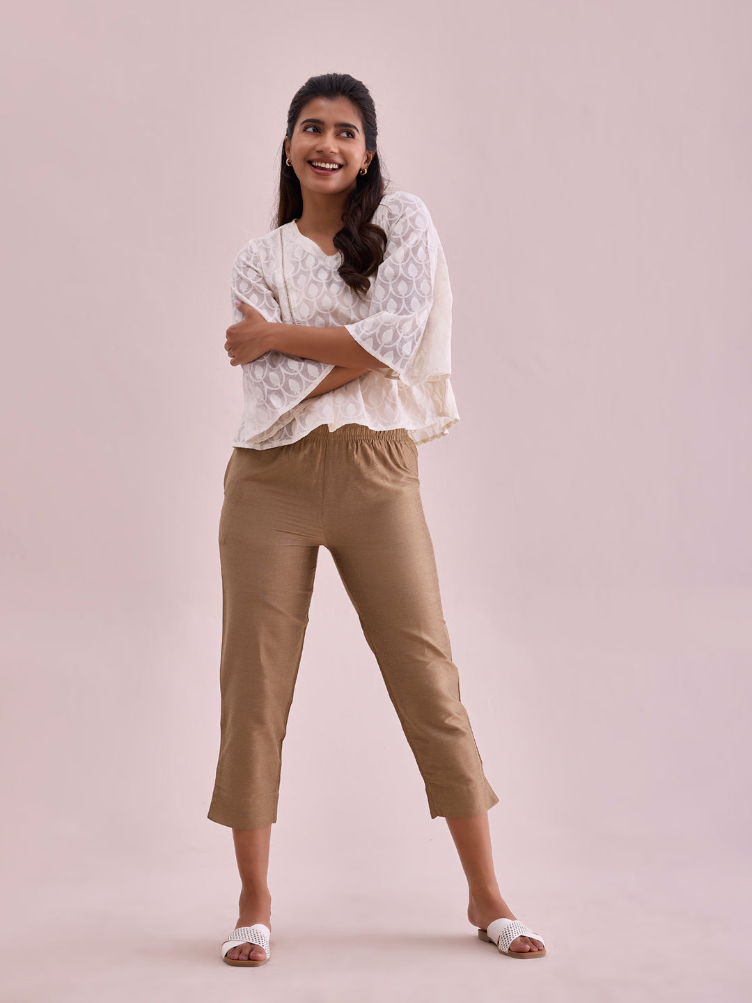 Gold Poly Modal Cropped Metallic Pants