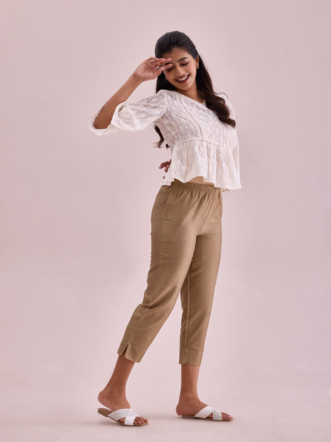 Gold Poly Modal Cropped Metallic Pants