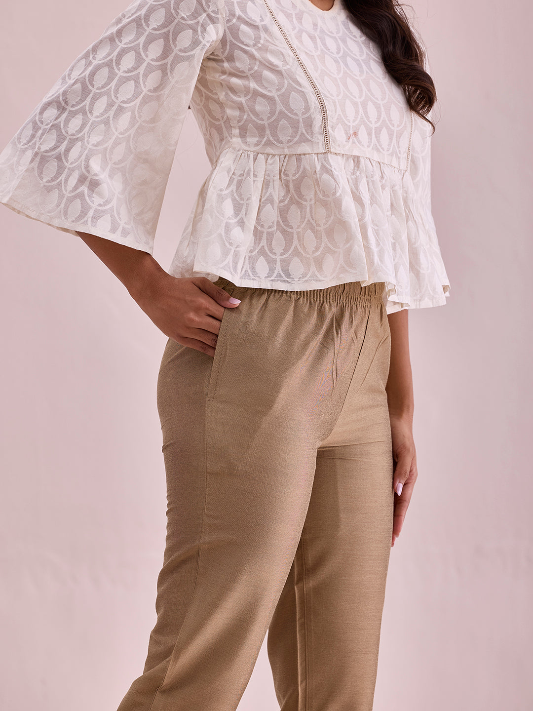 Gold Poly Modal Cropped Metallic Pants