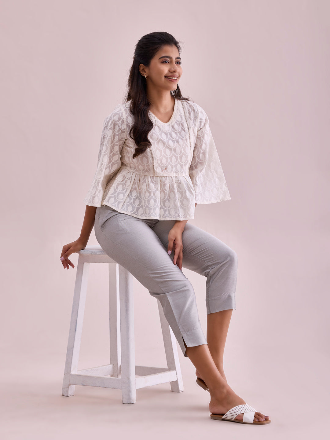 Silver Poly Modal Cropped Metallic Pants