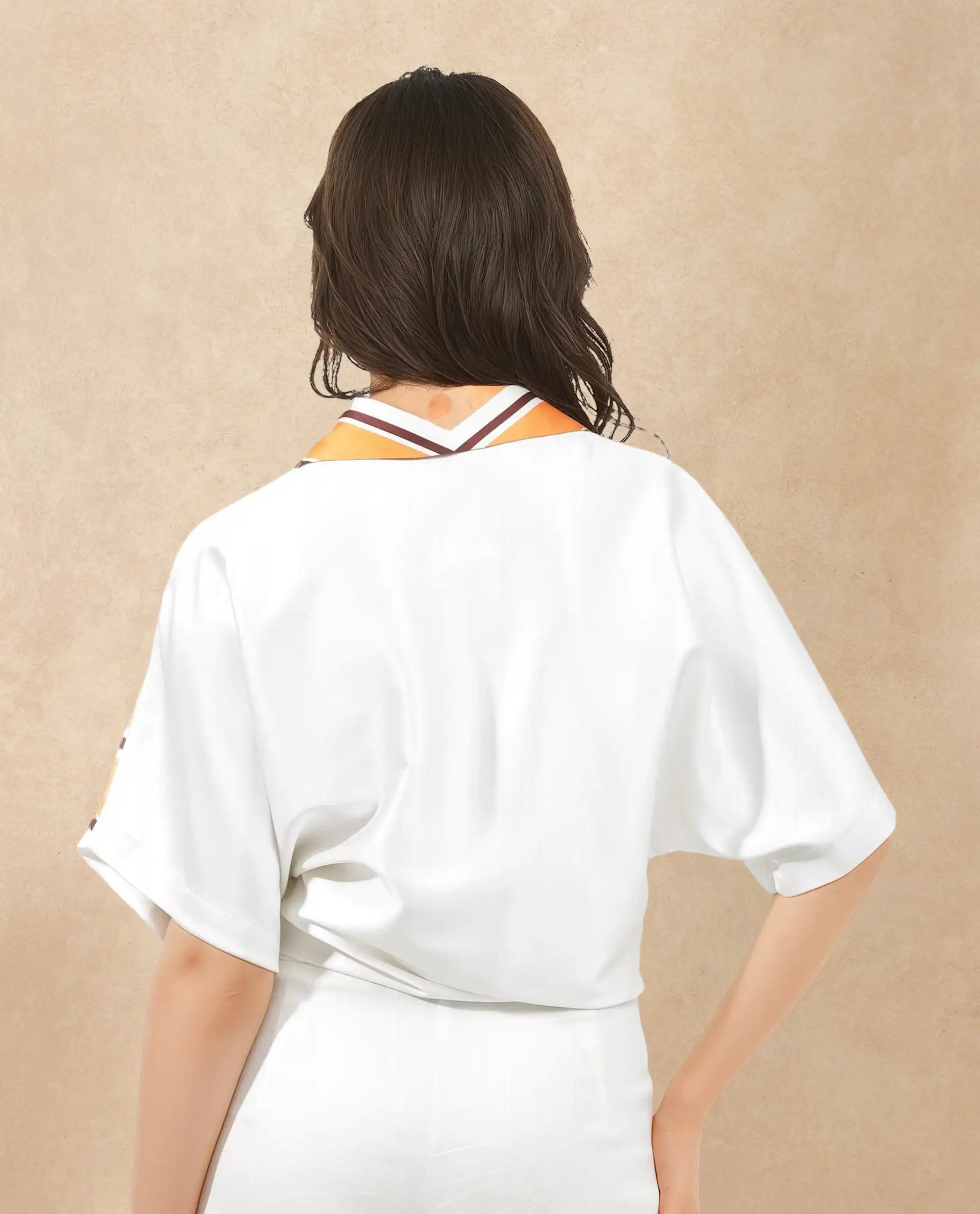 Rareism Women Lyney Multi Polyester Fabric Short Sleeve Collared Neck Geometric Print Regular Length Top