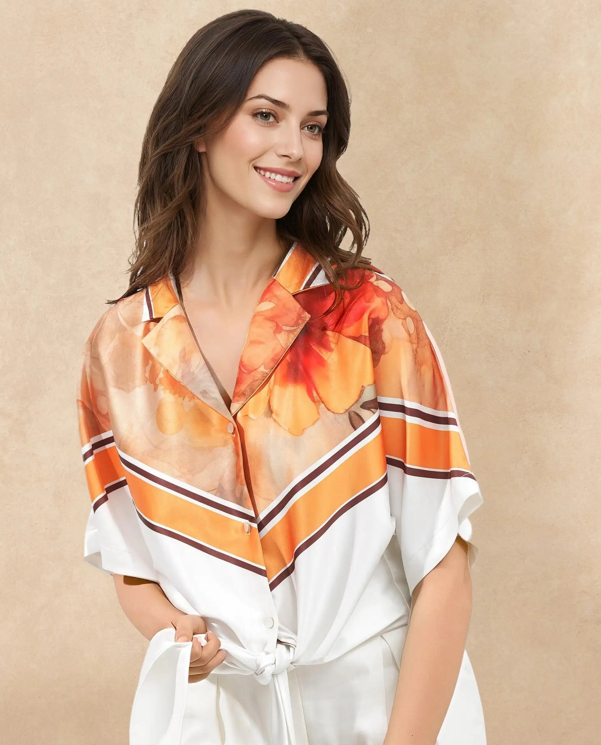 Rareism Women Lyney Multi Polyester Fabric Short Sleeve Collared Neck Geometric Print Regular Length Top