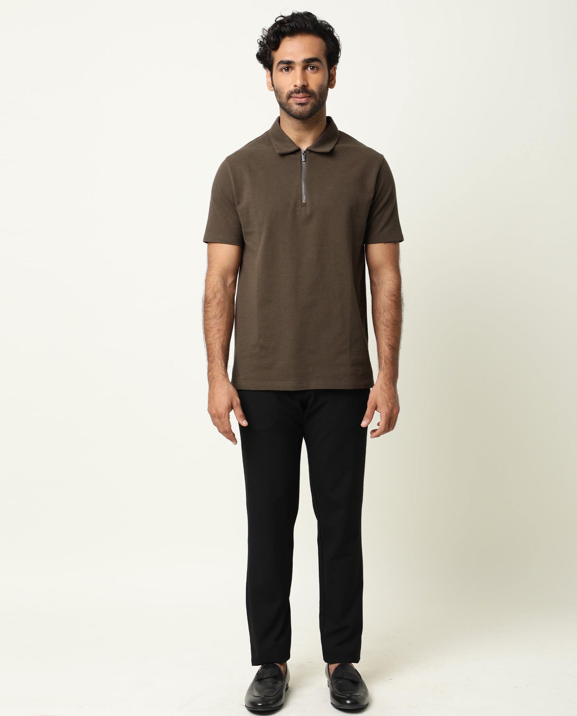 Rare Rabbit Men's Stan Olive Polo Cotton Fabric Collared Neck Half Sleeves Polo T-Shirt