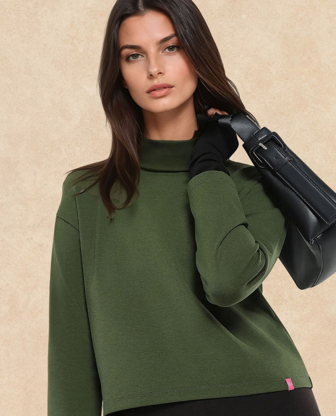 Rareism Women Malatya Olive Cotton Viscose Fabric Full Sleeve Collared Neck Slim Fit Plain Top