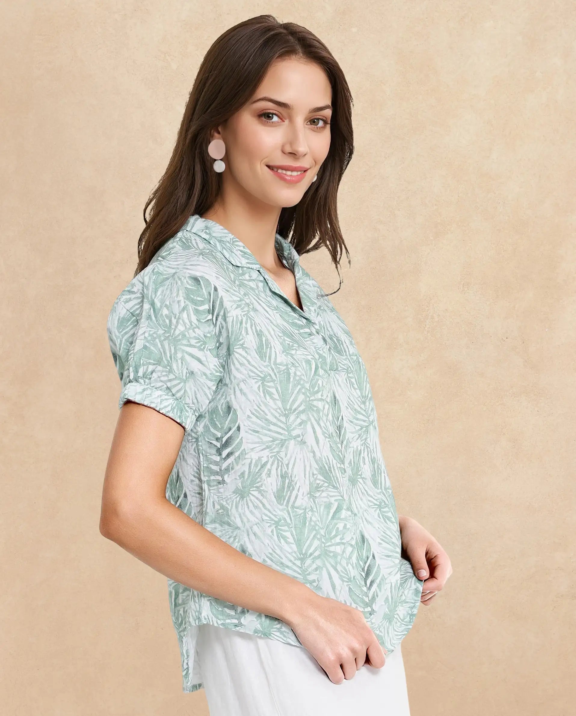 Rareism Women Manak Off White Extended Sleeves Lapel Neck Abstract Print Top