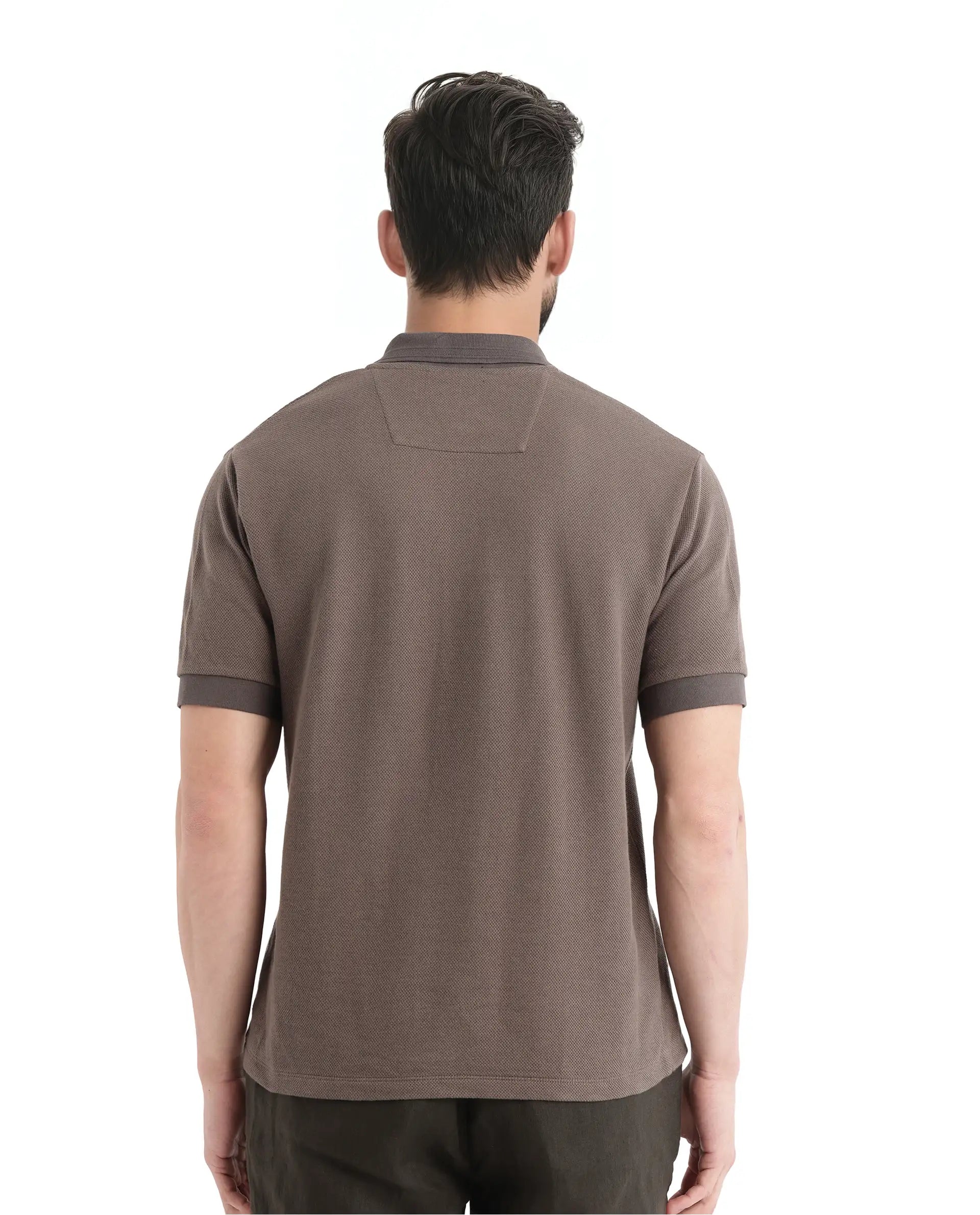 Rare Rabbit Men Marcelon Dusky Olive Cotton Poly Fabric Short Sleeve Johnny Collared Jacquard Polo
