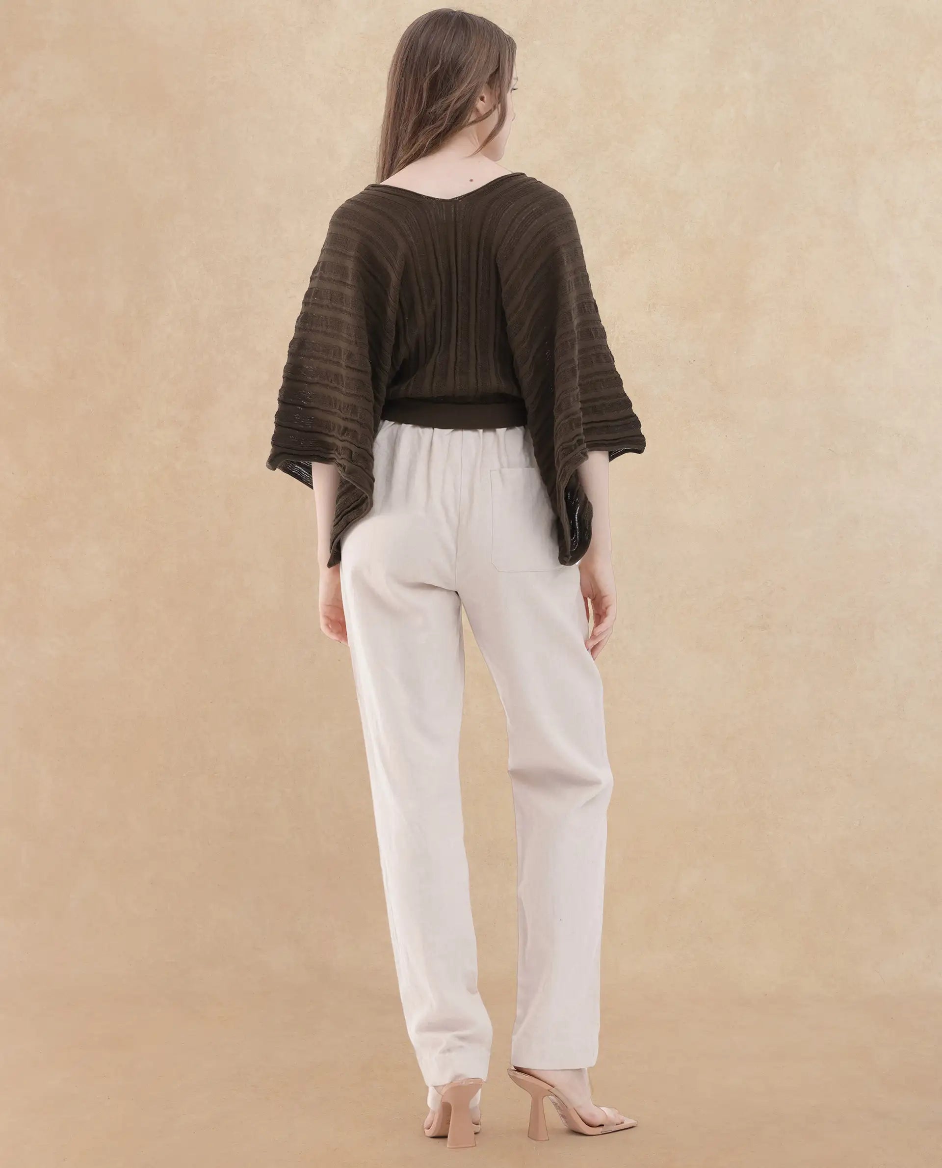 Rareism Womens Marida Brown Top U-Neck Solid