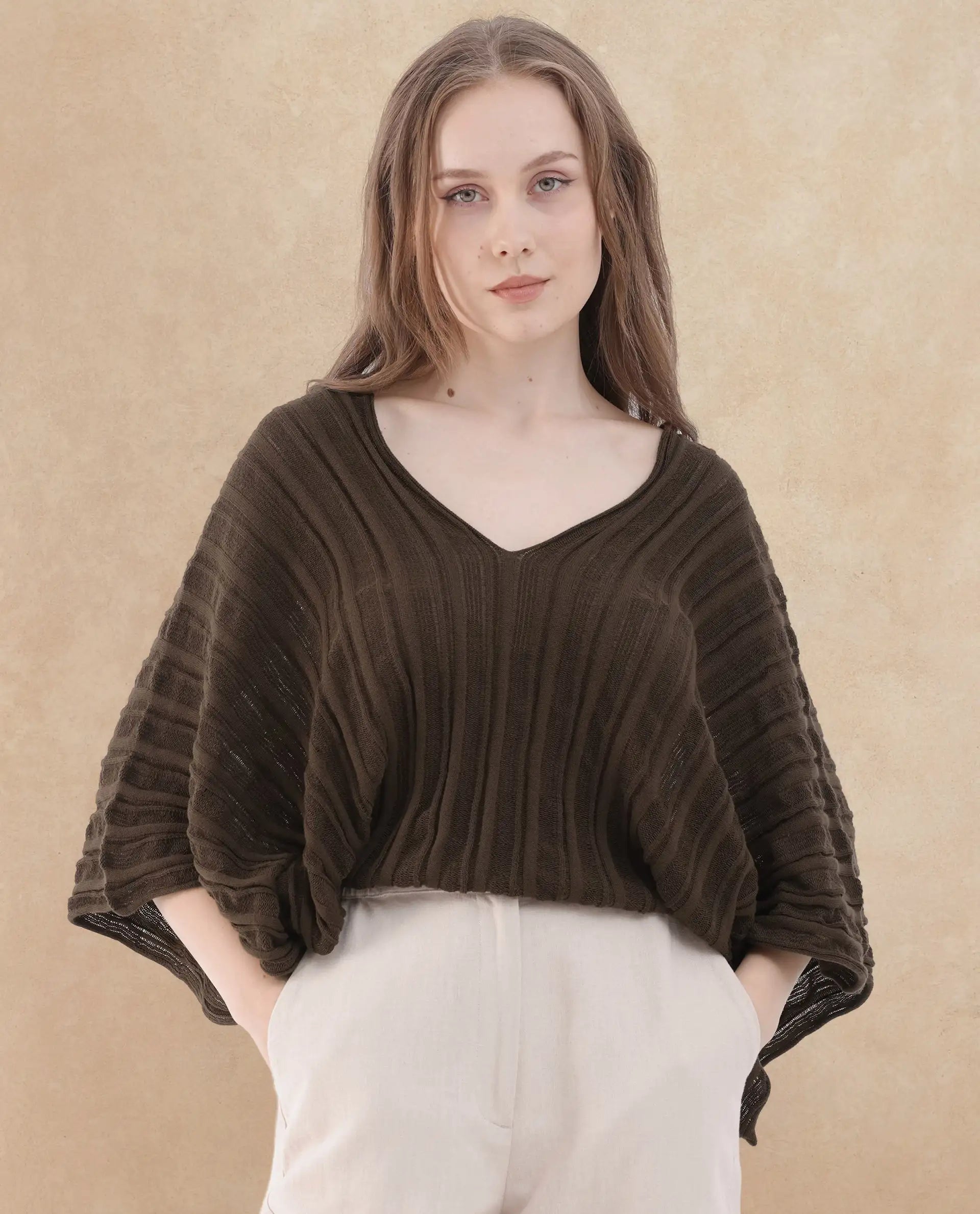 Rareism Womens Marida Brown Top U-Neck Solid