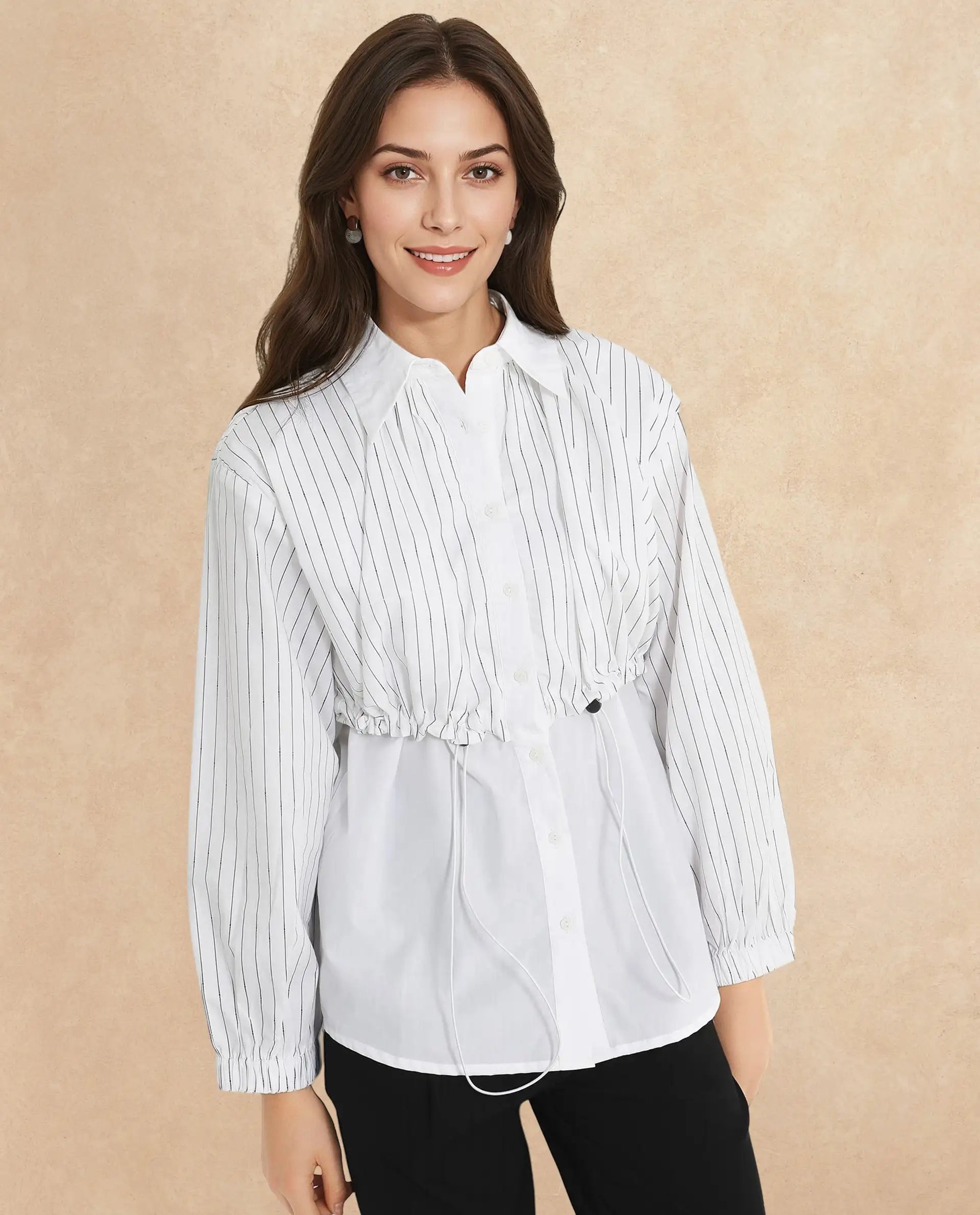 Rareism Women Mashed White Cuffed Sleeve Regular Collar Relaxed Fit Plain Top