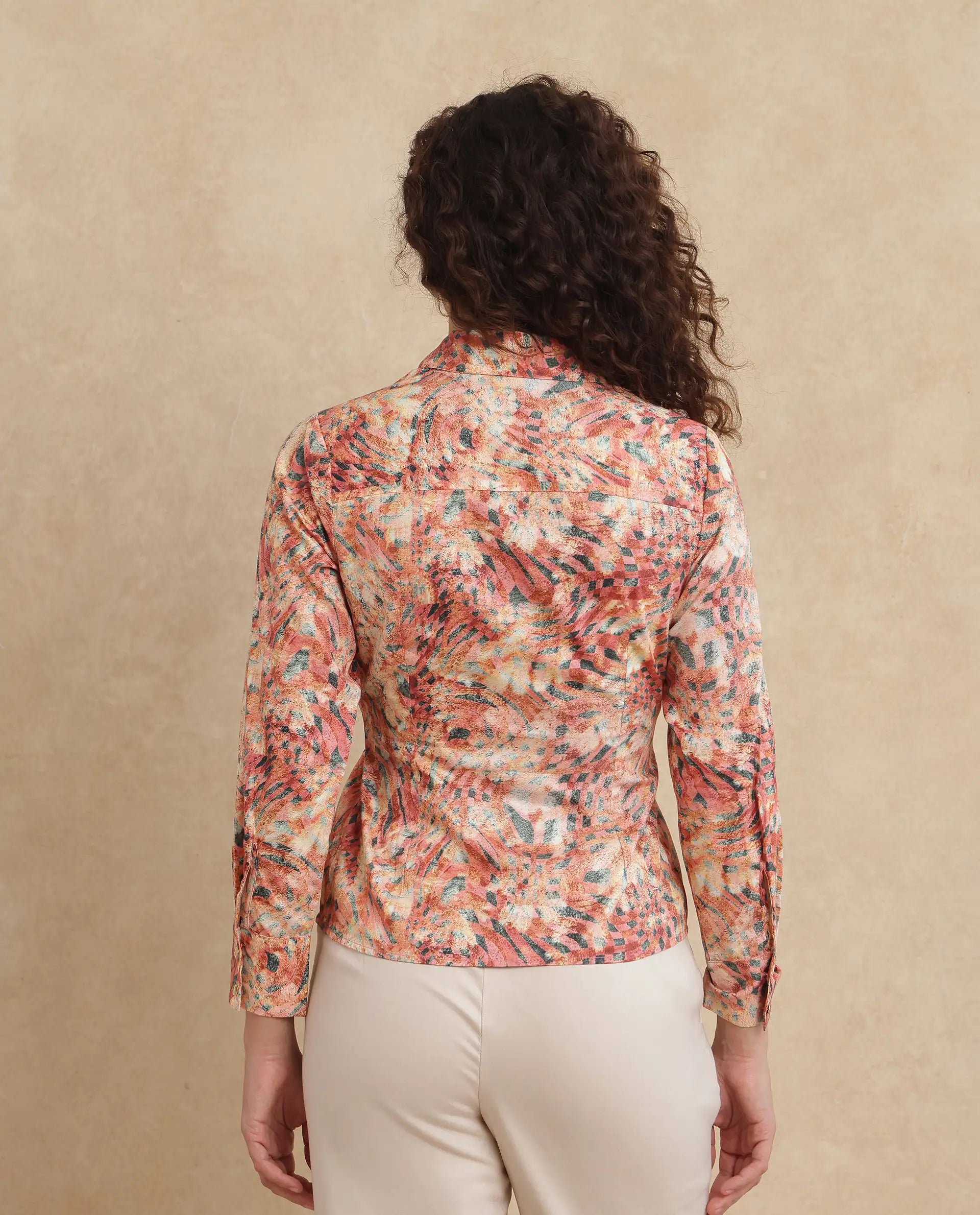 Rareism Women Matay Multi Johnny Collar Regular Fit Geometric Print Top