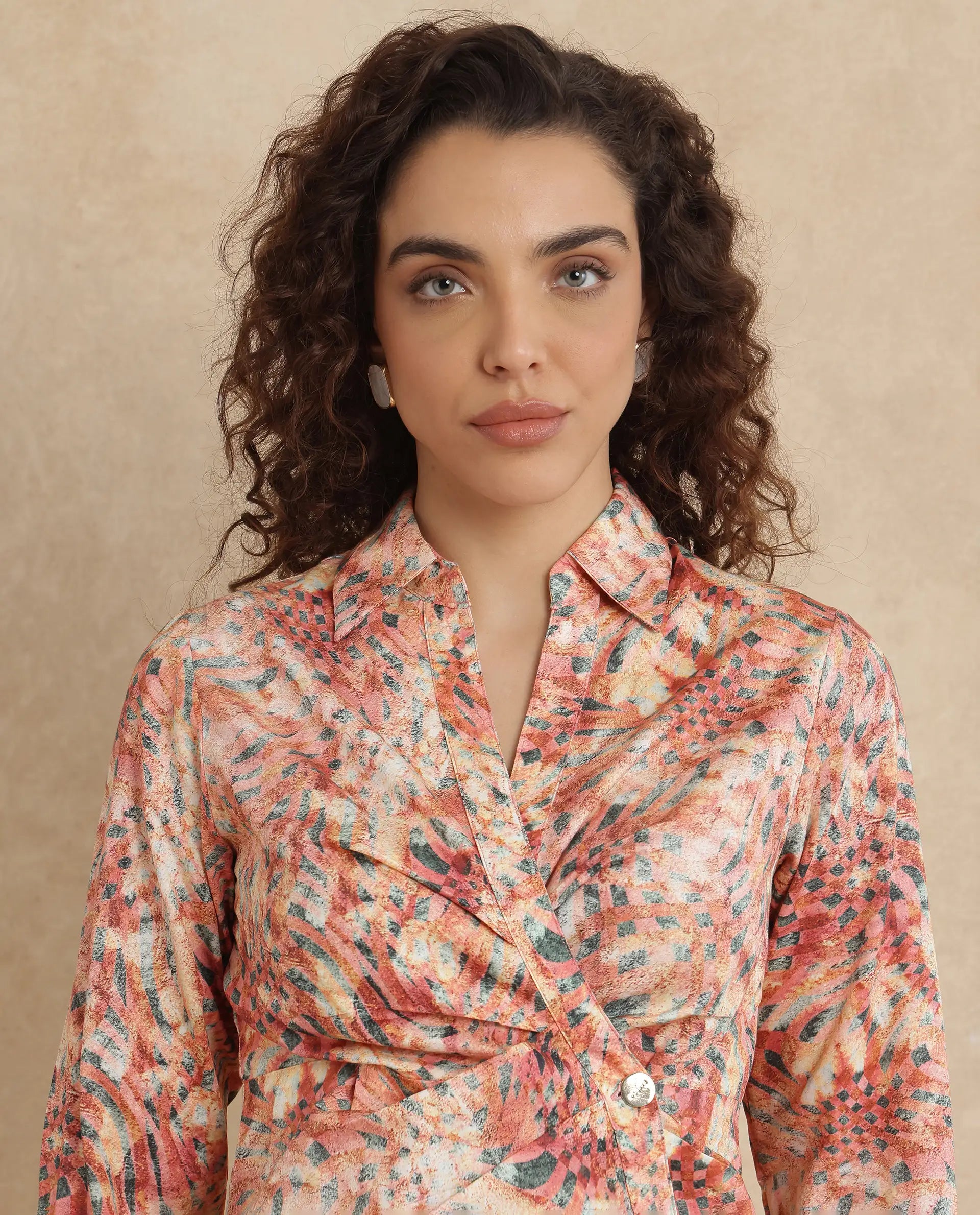 Rareism Women Matay Multi Johnny Collar Regular Fit Geometric Print Top