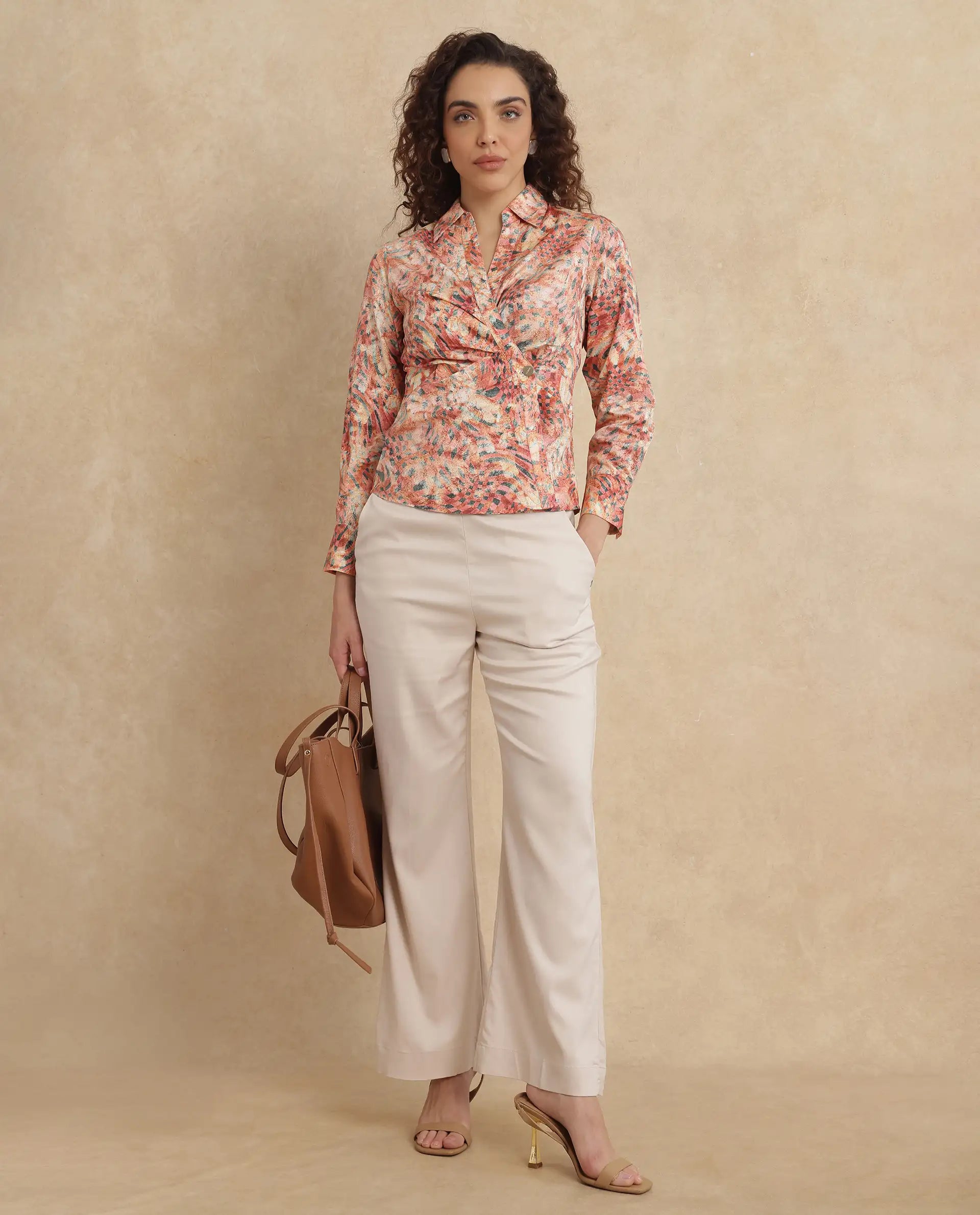 Rareism Women Matay Multi Johnny Collar Regular Fit Geometric Print Top