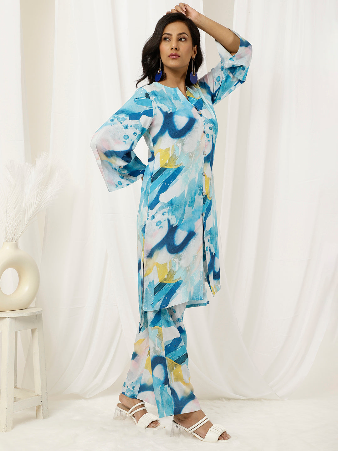 Blue Abstract Print Straight Kurta And Palazzo