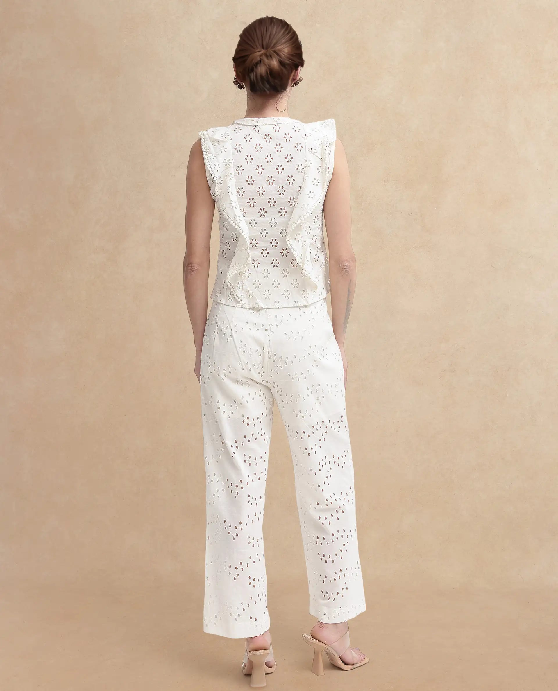 Rareism Women Montana-T Light Off White Cotton Fabric Cap Sleeve Collared Neck Solid Regular Length Top