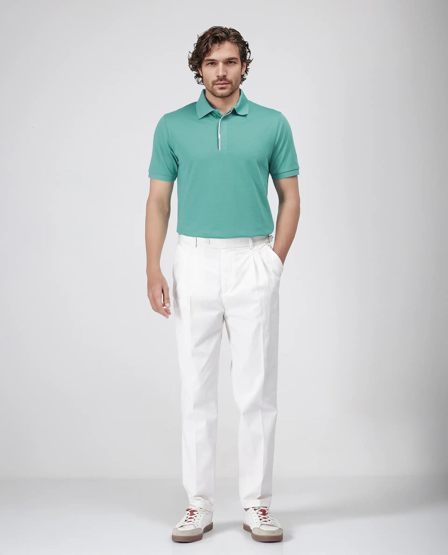Rare Rabbit Men's Mor Light Green Cotton Blend Fabric Half Sleeve Spread Collar Regular Fit Plain Polo