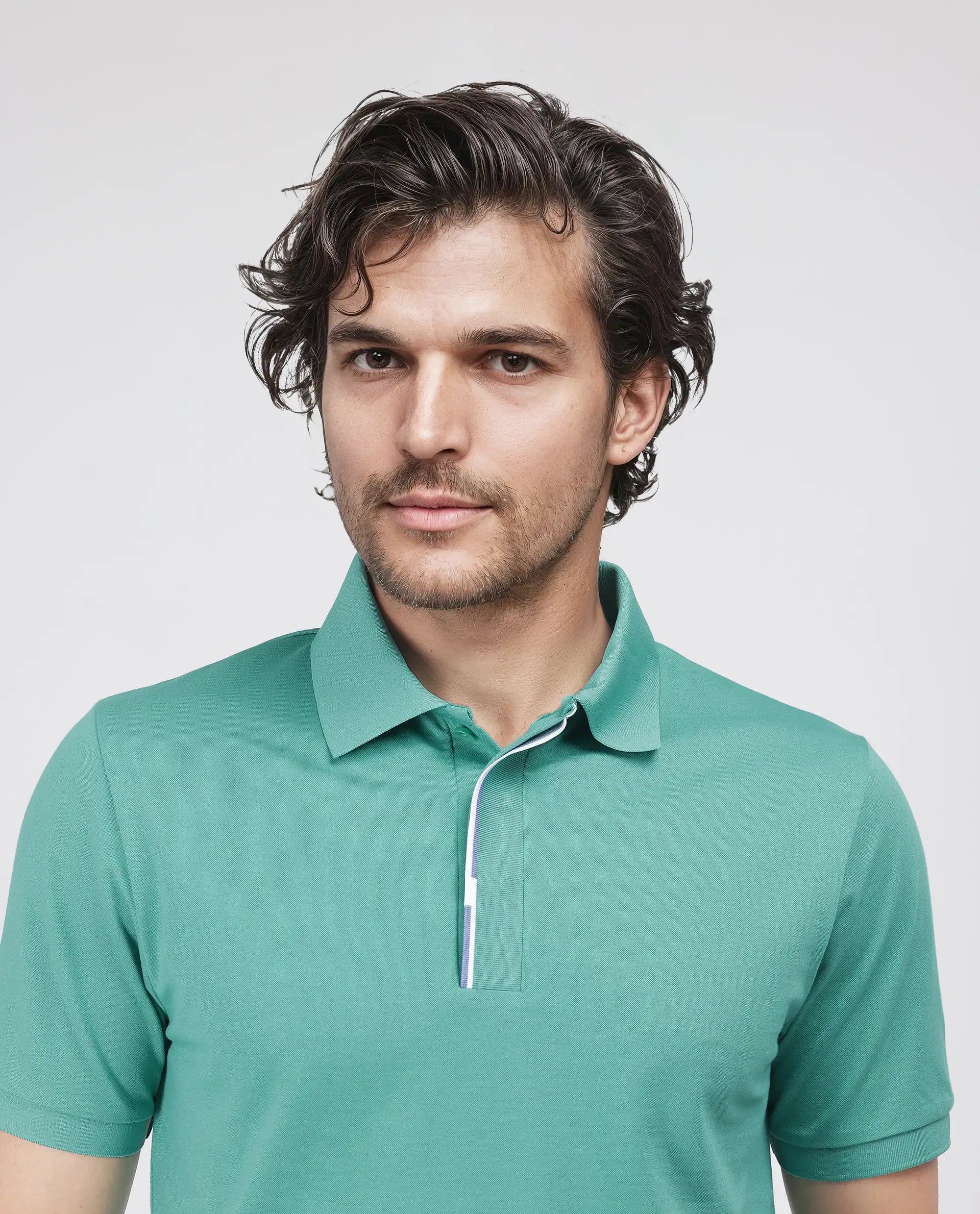 Rare Rabbit Men's Mor Light Green Cotton Blend Fabric Half Sleeve Spread Collar Regular Fit Plain Polo