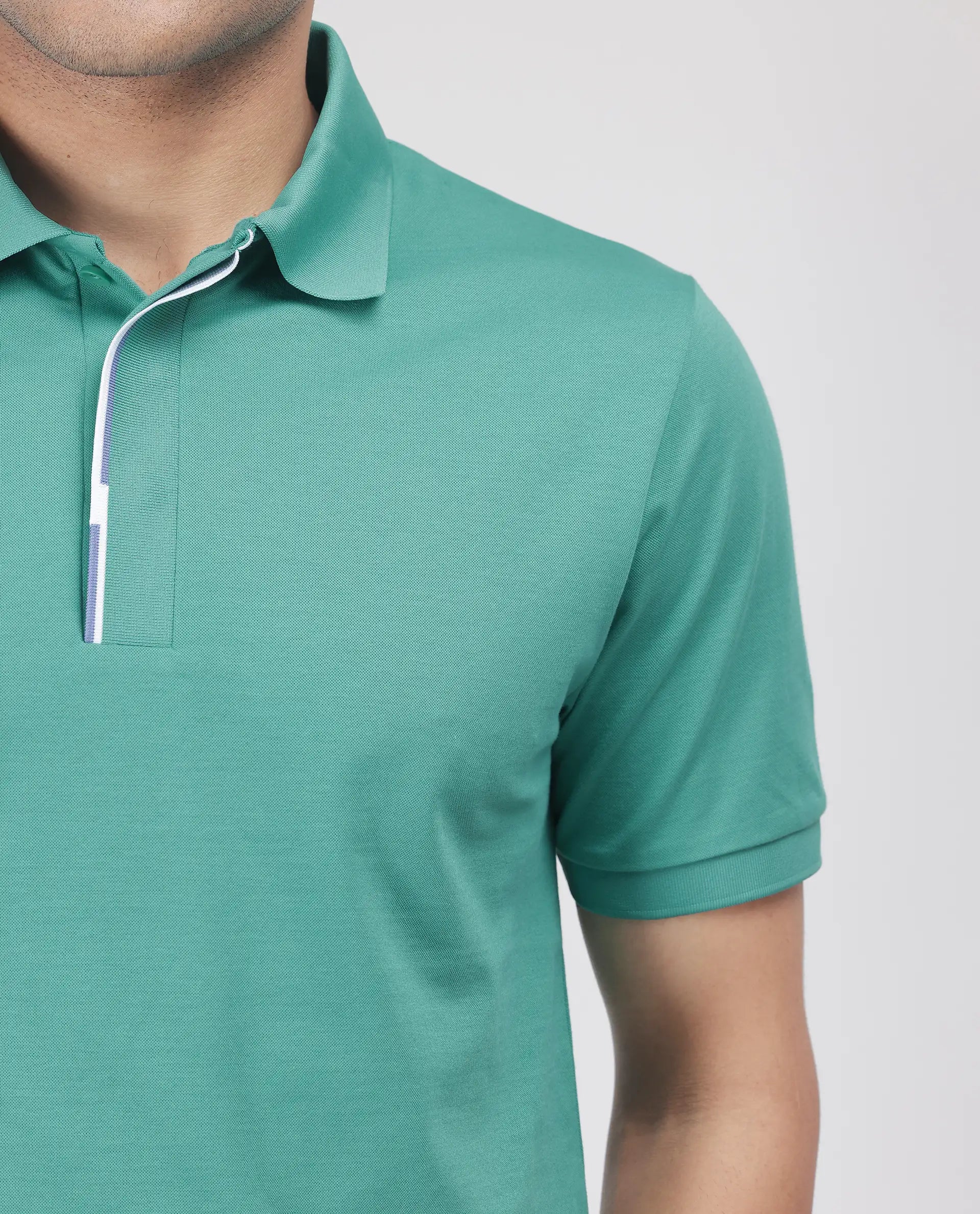 Rare Rabbit Men's Mor Light Green Cotton Blend Fabric Half Sleeve Spread Collar Regular Fit Plain Polo