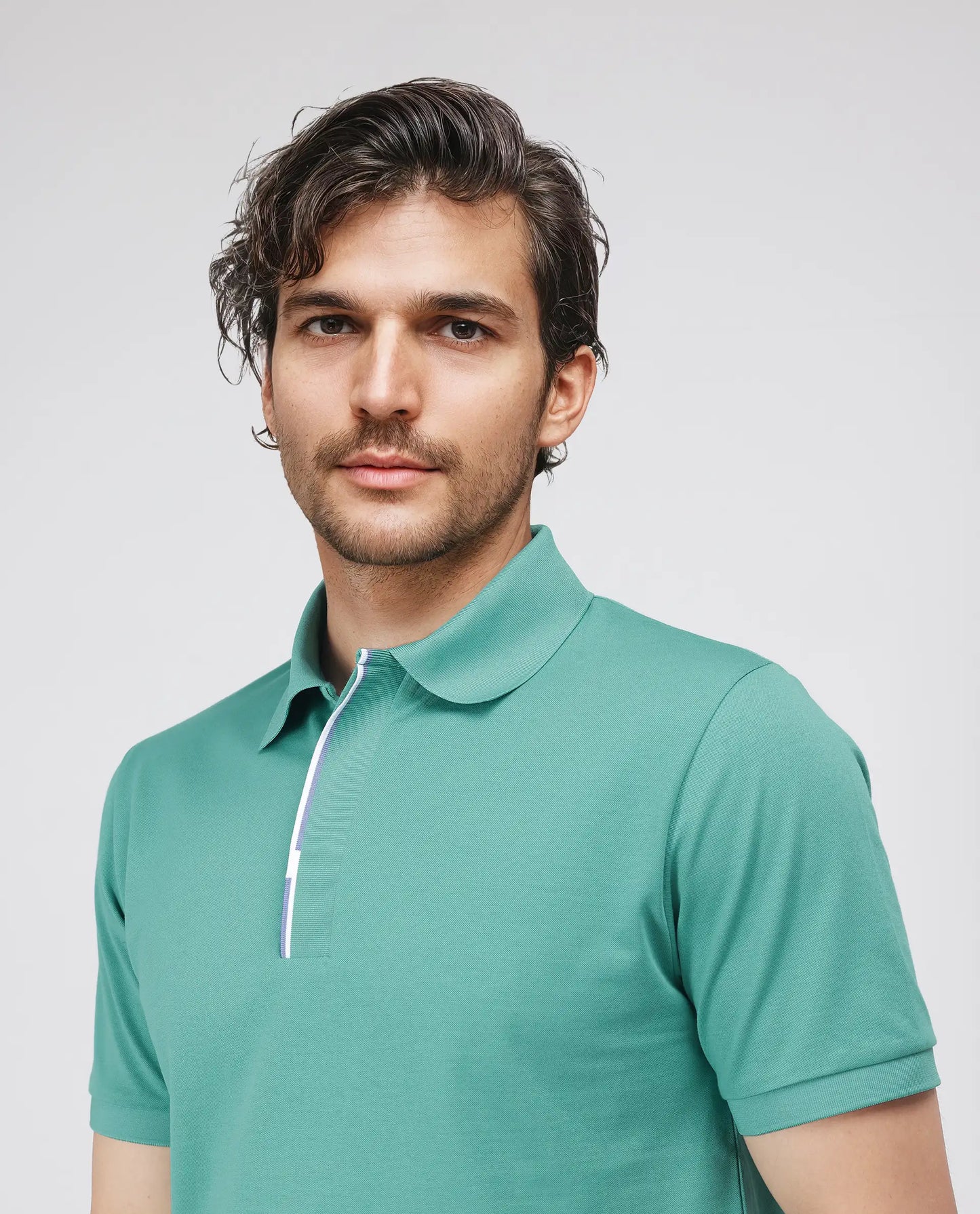 Rare Rabbit Men's Mor Light Green Cotton Blend Fabric Half Sleeve Spread Collar Regular Fit Plain Polo