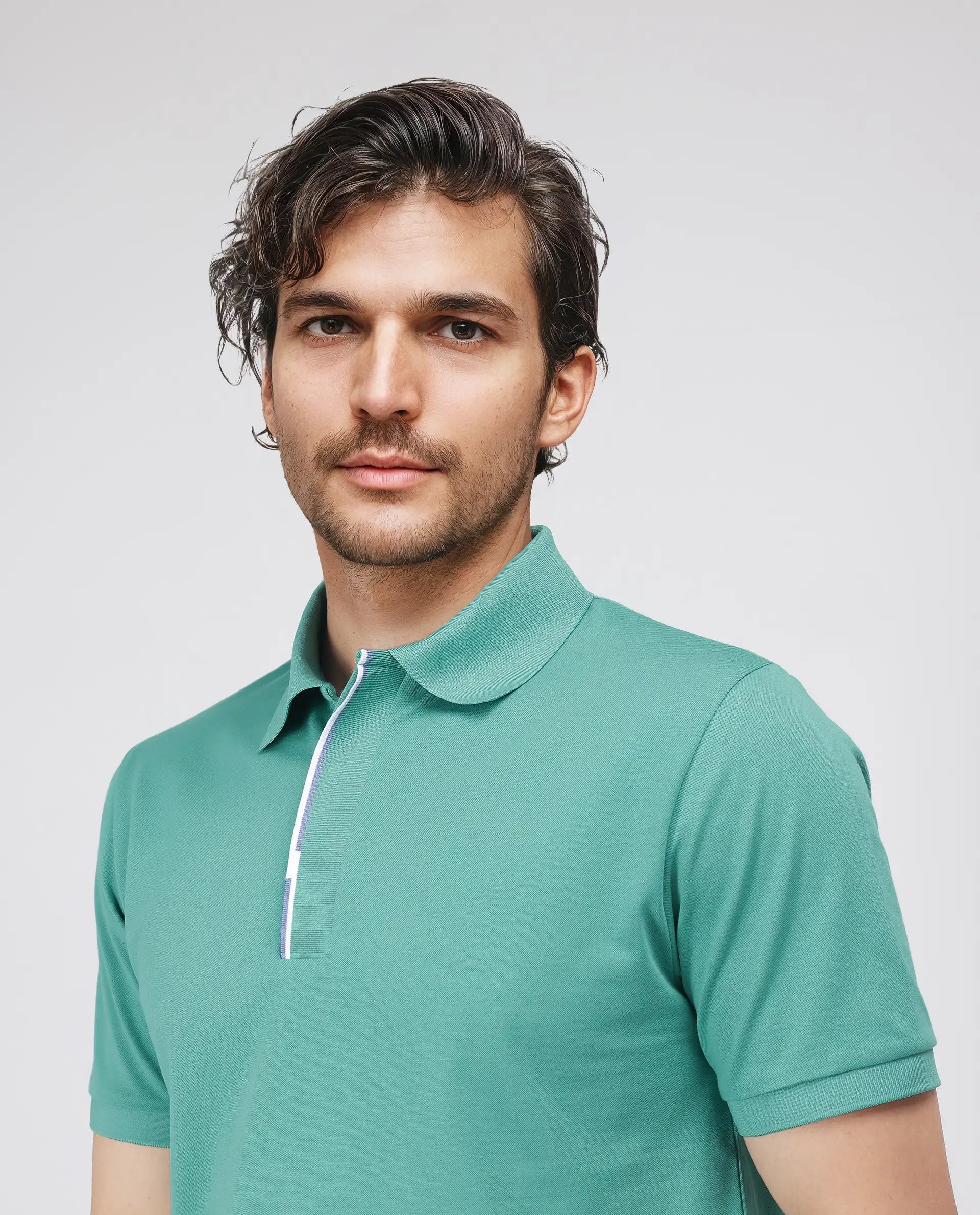 Rare Rabbit Men's Mor Light Green Cotton Blend Fabric Half Sleeve Spread Collar Regular Fit Plain Polo