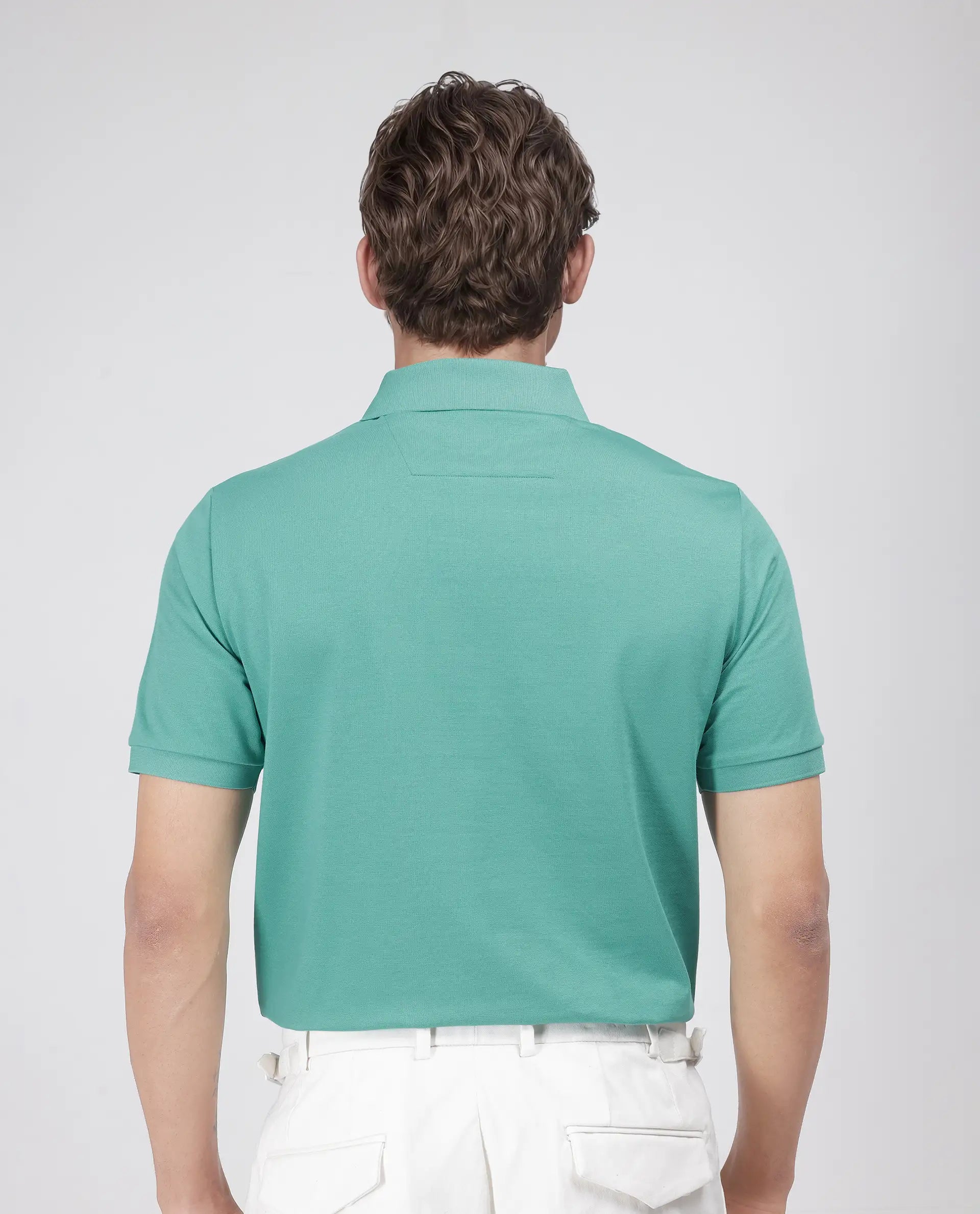 Rare Rabbit Men's Mor Light Green Cotton Blend Fabric Half Sleeve Spread Collar Regular Fit Plain Polo