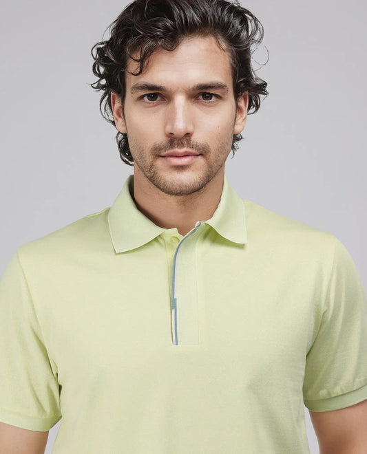 Rare Rabbit Men's Mor Light Yellow Cotton Blend Fabric Half Sleeve Spread Collar Regular Fit Plain Polo