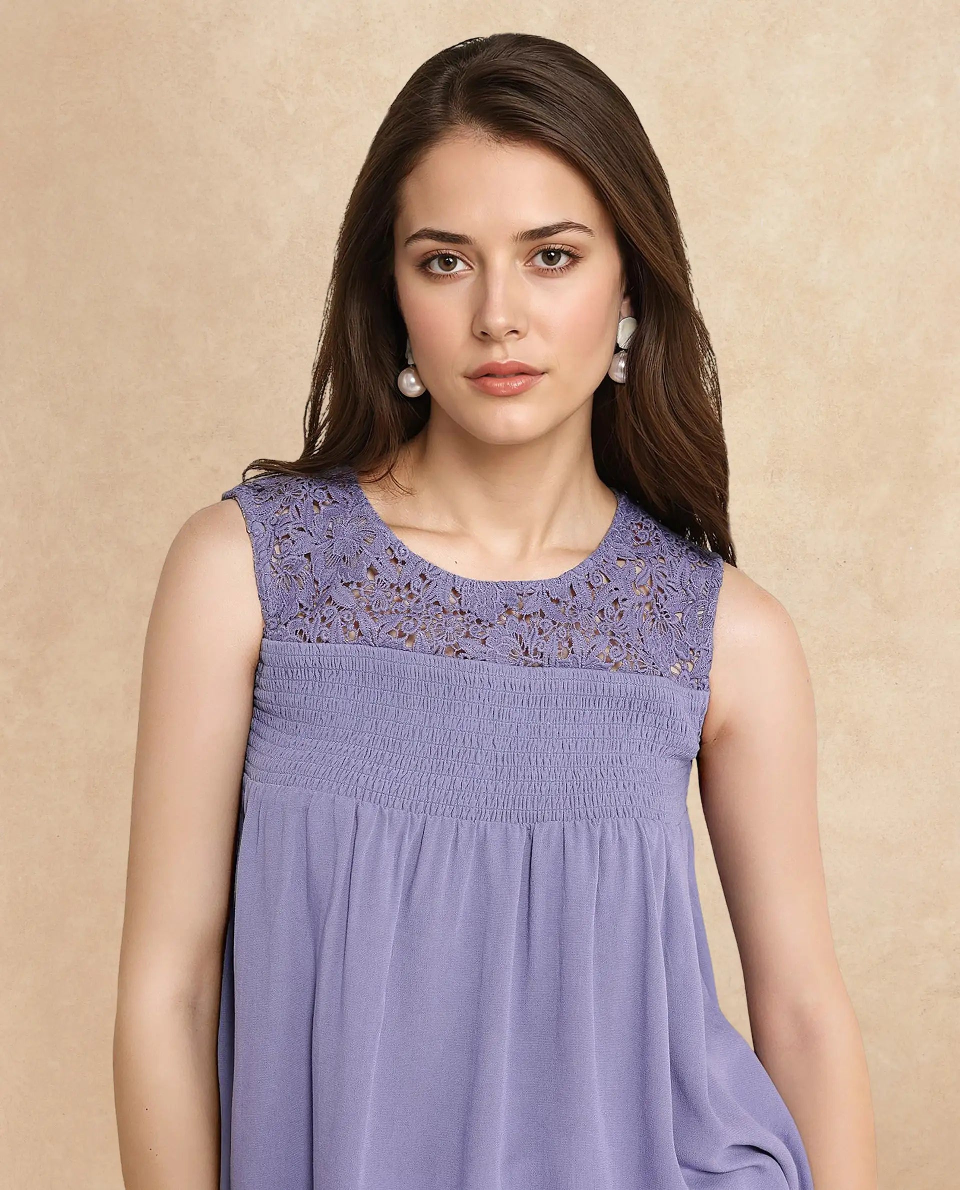 Rareism Women Mumia Dusky Blue Sleeveless Crew Neck Plain Top