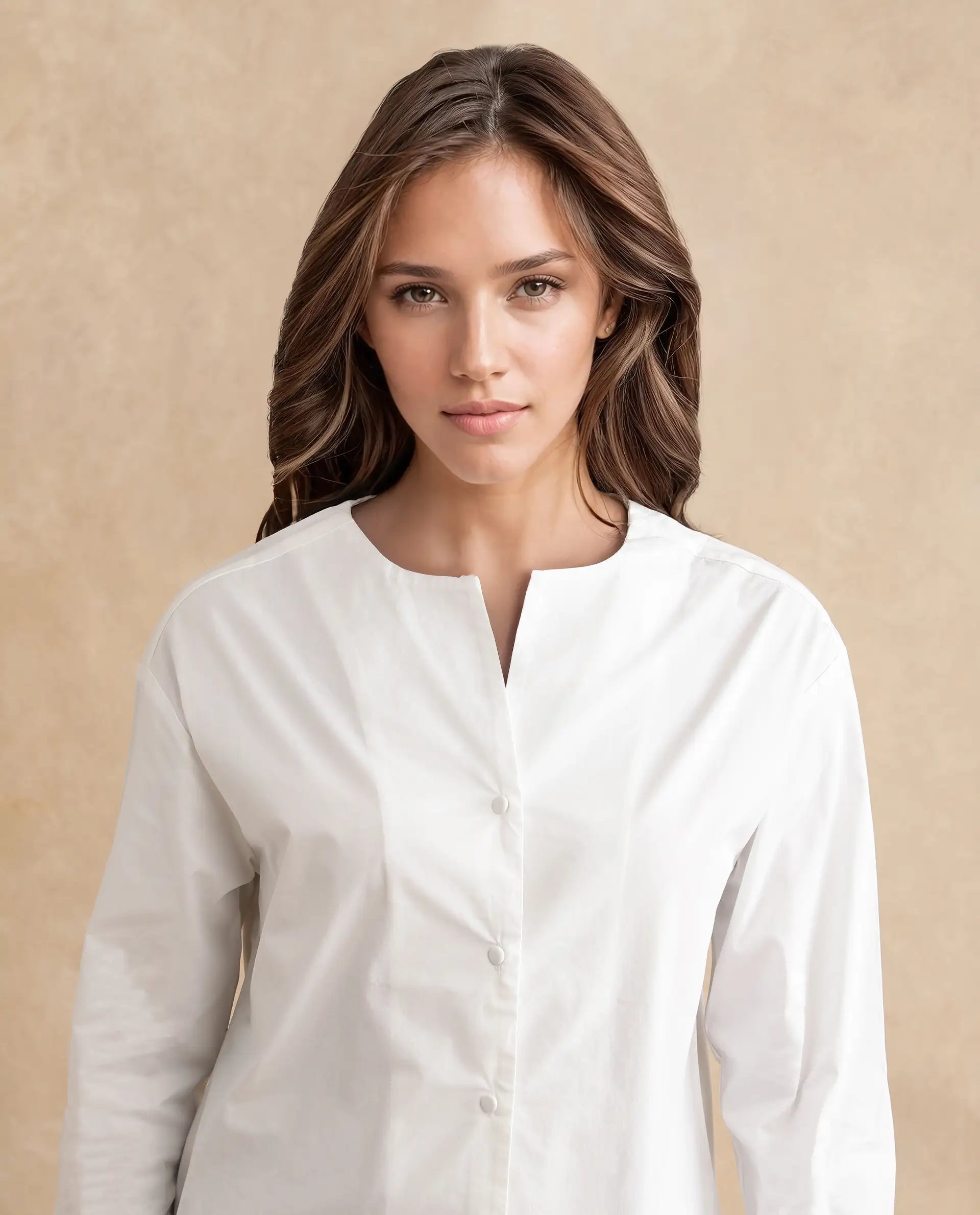 Rareism Women Nagoya White Cuffed Sleeve Round Neck Button Plain Top