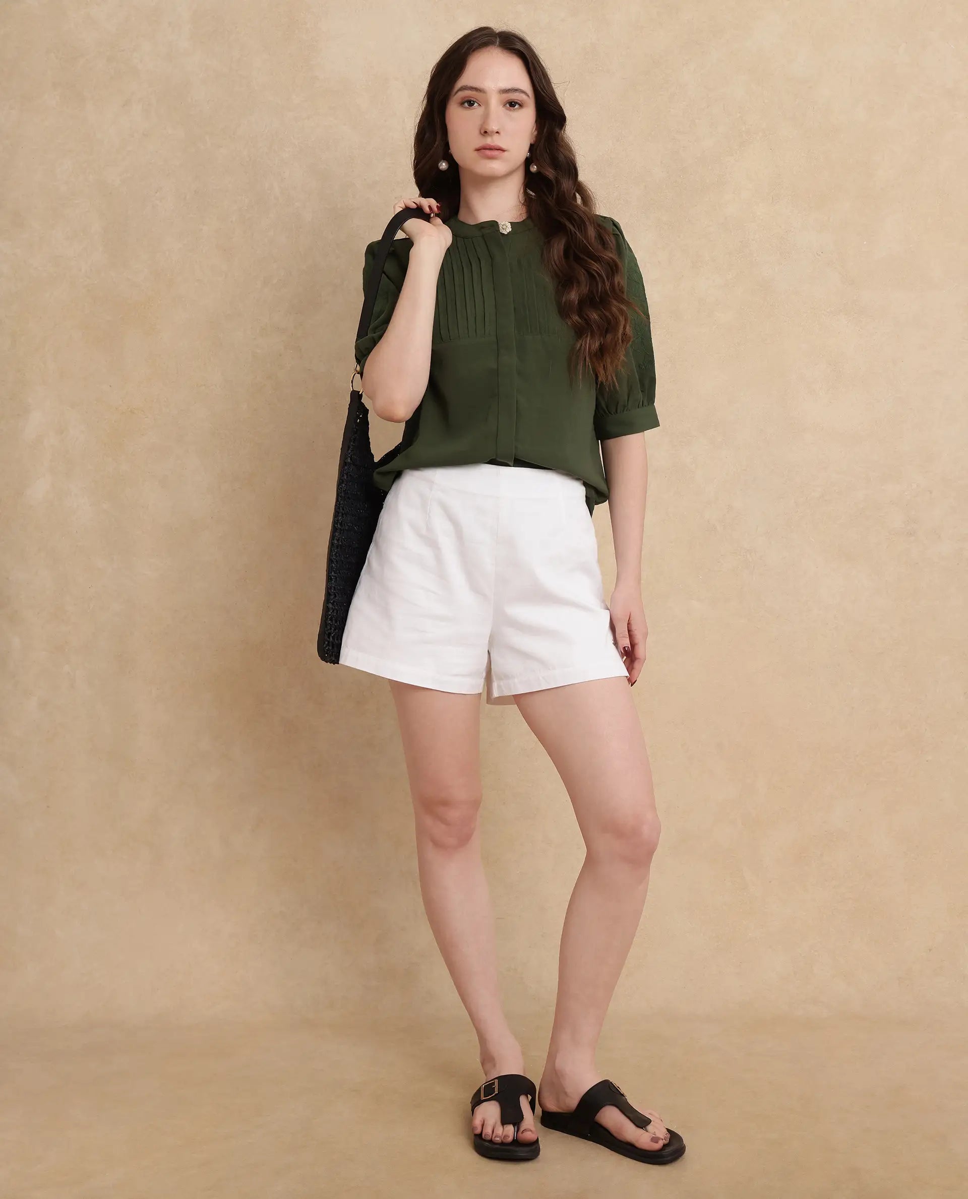 Rareism Women Oniit Olive Plain Top