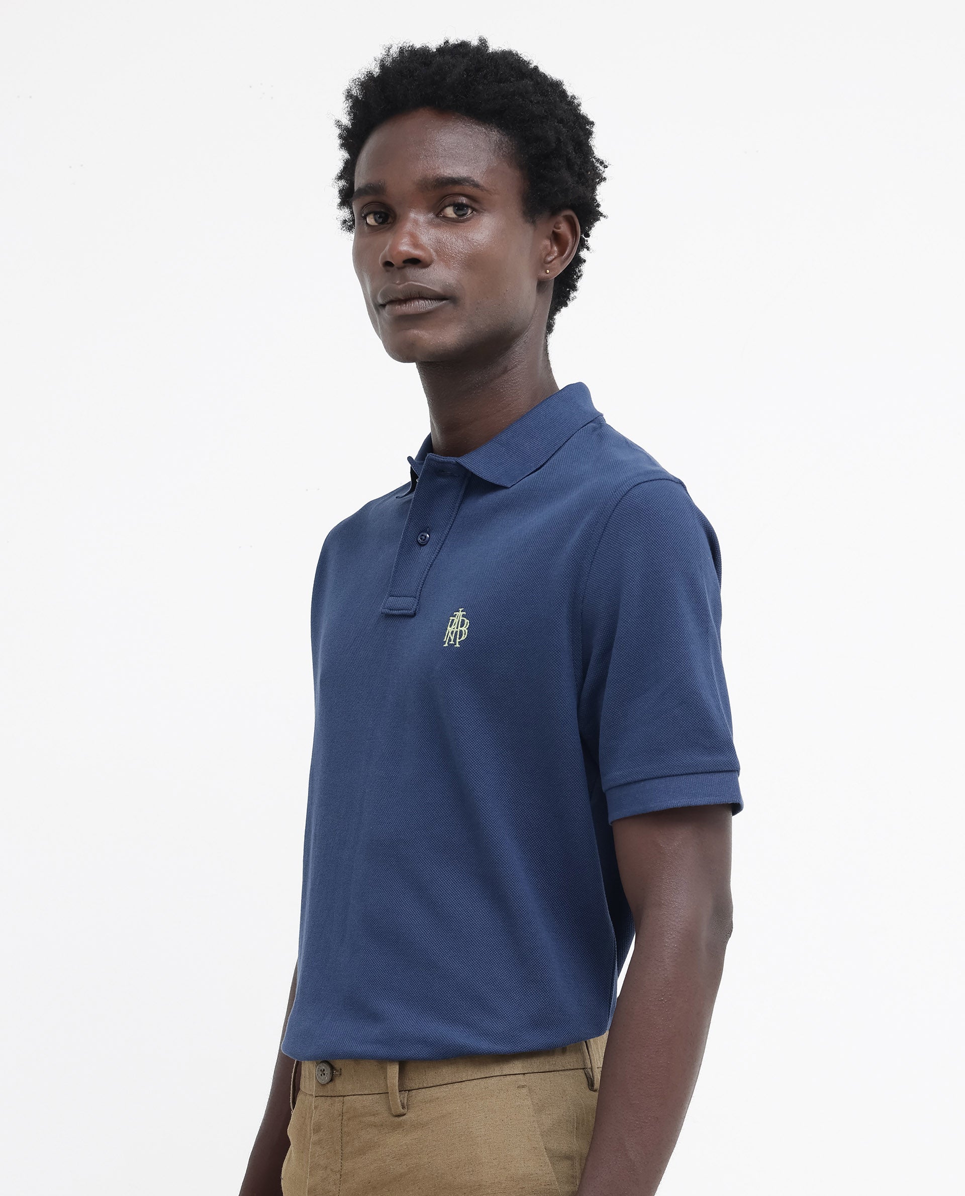 Rare Rabbit Mens Pare Blue Short Sleeve Regular Fit Solid Polo T-Shirt
