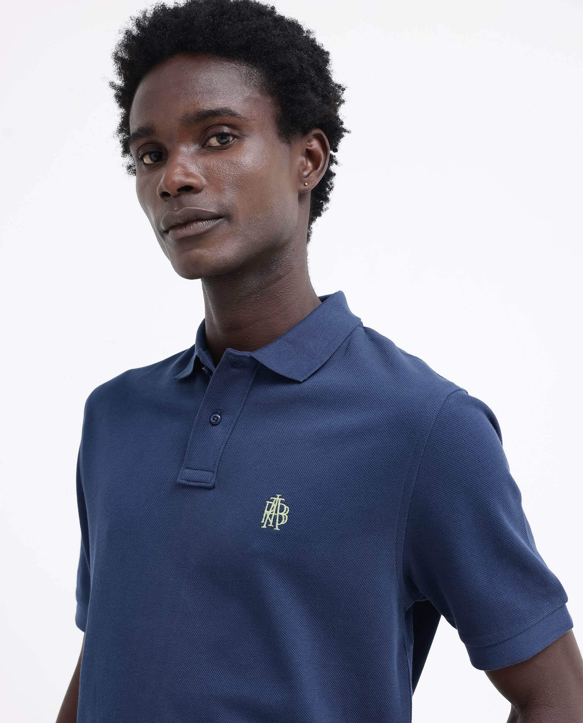 Rare Rabbit Mens Pare Blue Short Sleeve Regular Fit Solid Polo T-Shirt