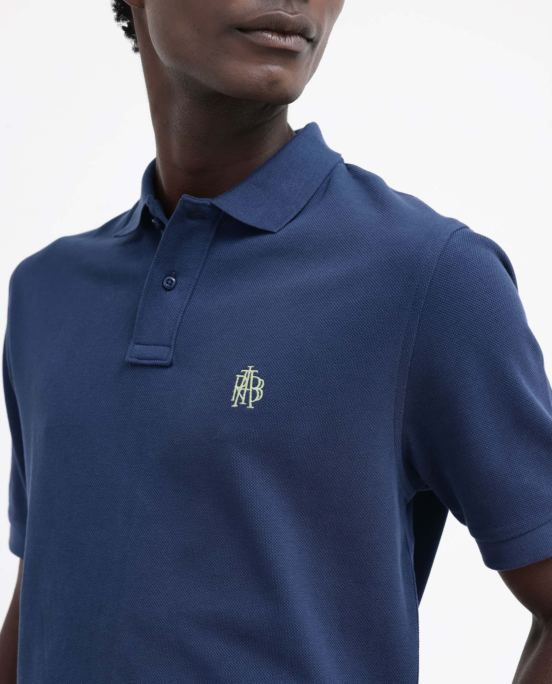 Rare Rabbit Mens Pare Blue Short Sleeve Regular Fit Solid Polo T-Shirt