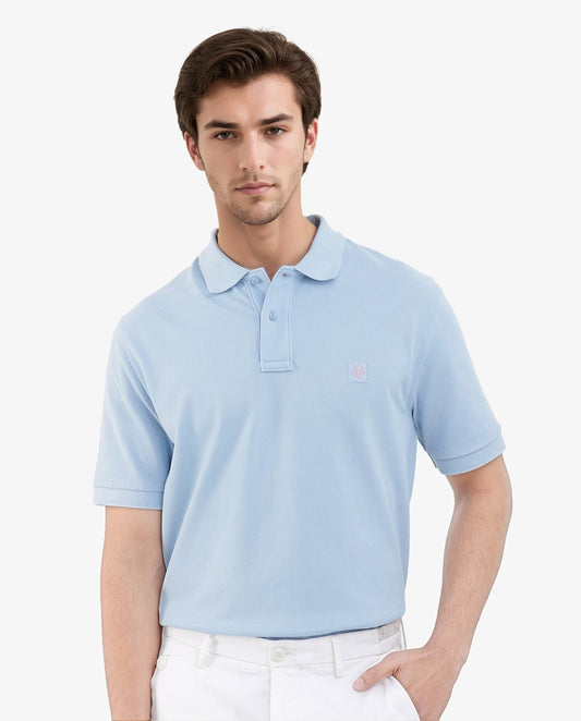 Rare Rabbit Mens Paret-Pastel Pastel Blue Short Sleeve Embroidered Logo Solid Polo T-Shirt