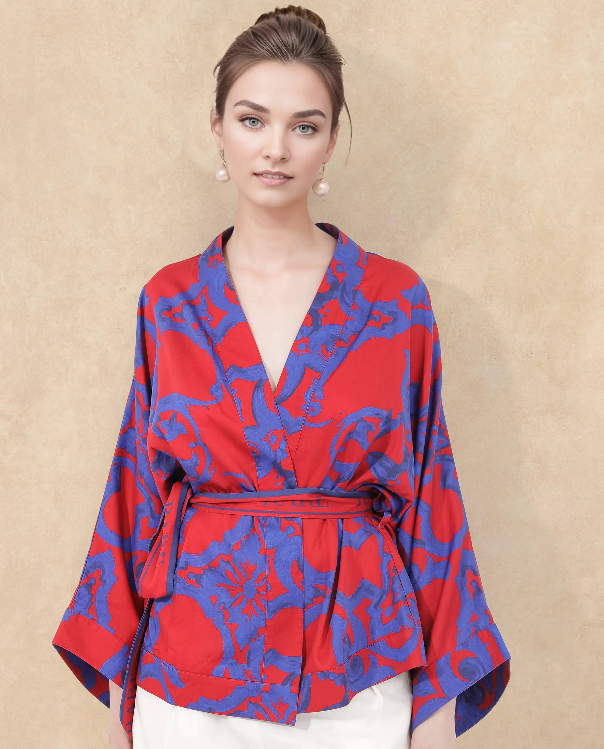 Rareism Women Pavell Red Cotton Fabric Full Sleeve Collared Neck Floral Print Regular Length Top