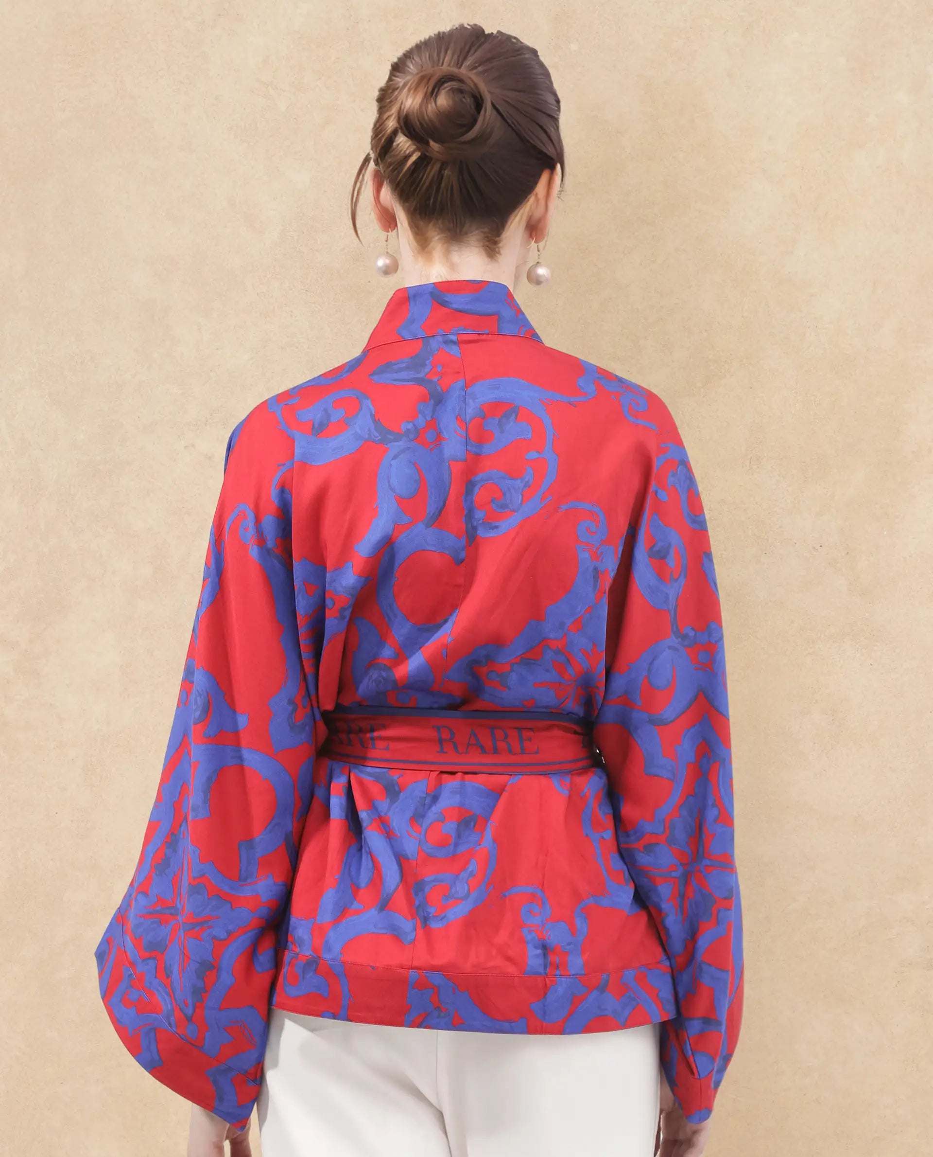 Rareism Women Pavell Red Cotton Fabric Full Sleeve Collared Neck Floral Print Regular Length Top