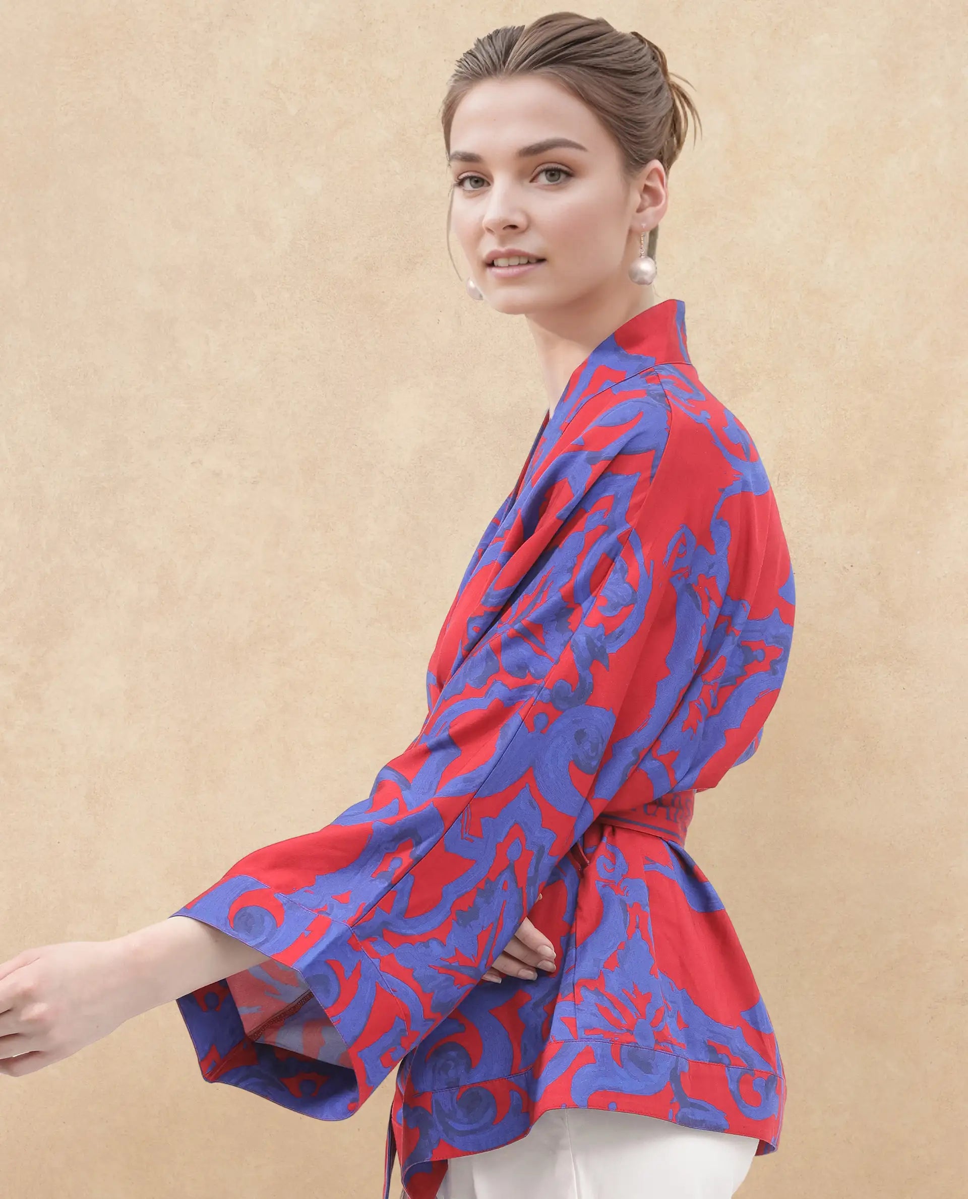 Rareism Women Pavell Red Cotton Fabric Full Sleeve Collared Neck Floral Print Regular Length Top